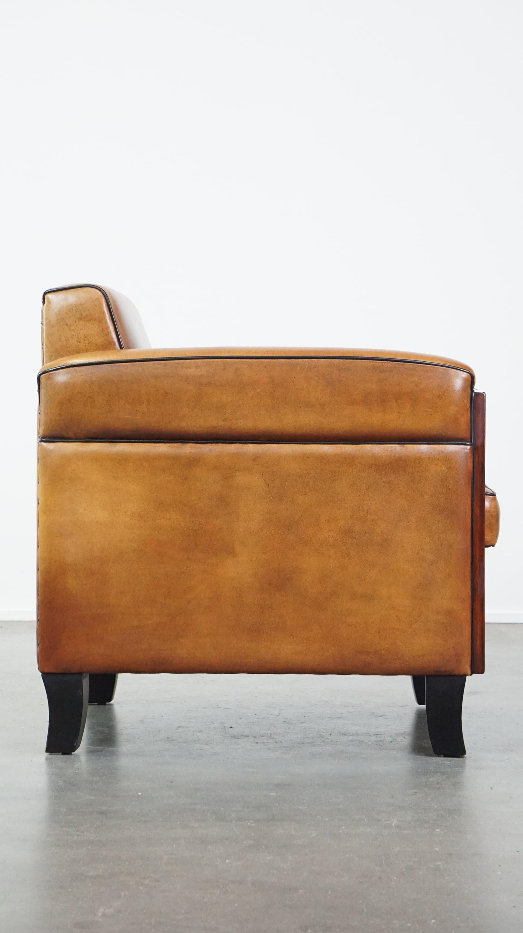 Hand-Crafted Beautiful, luxurious sheepskin armchair in Art Deco style with wooden details
