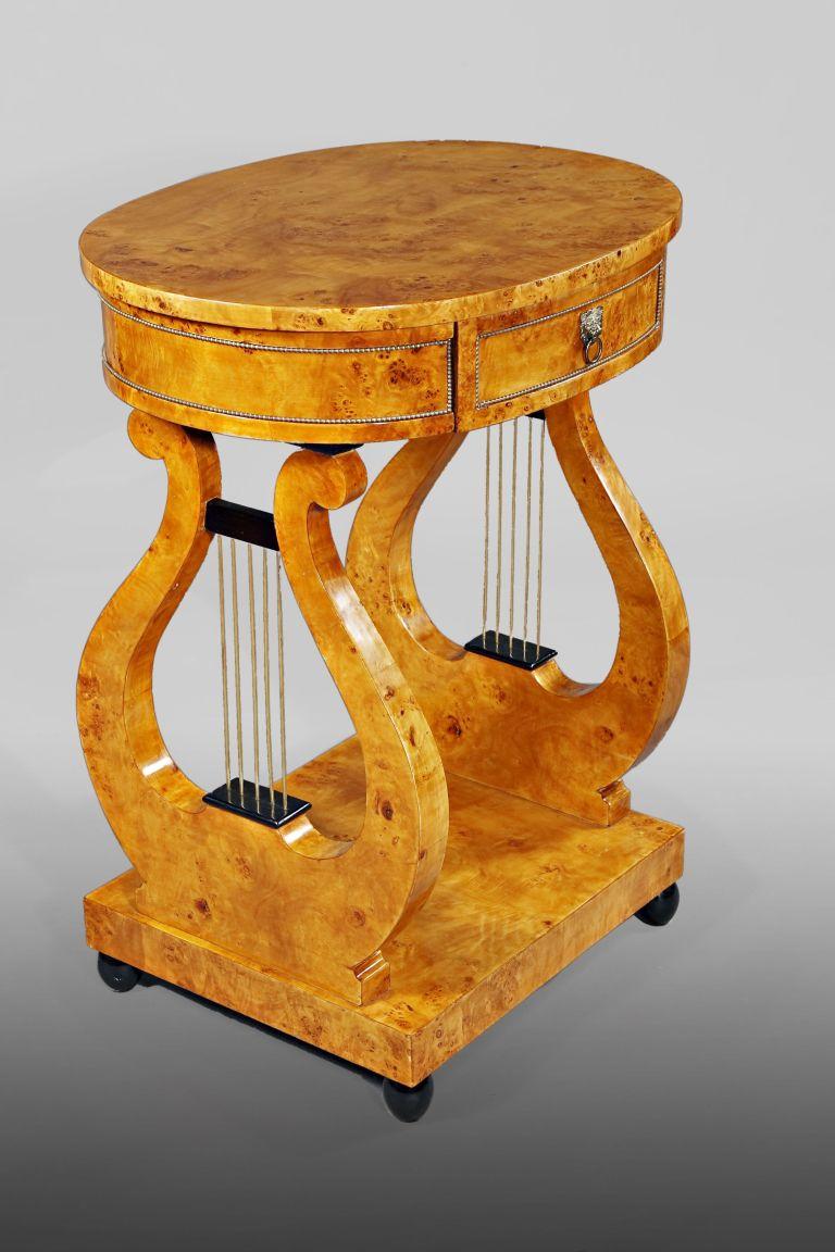 Beautiful Lyre Sewing Table in Viennese Biedermeier Style For Sale 6