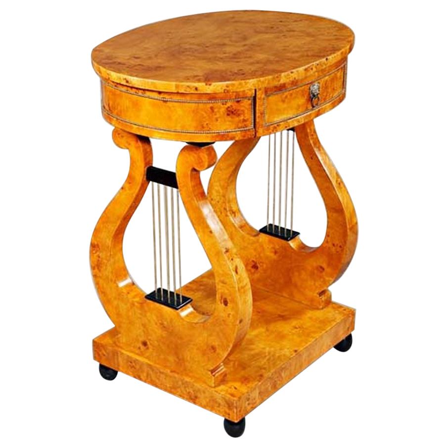 Beautiful Lyre Sewing Table in Viennese Biedermeier Style For Sale