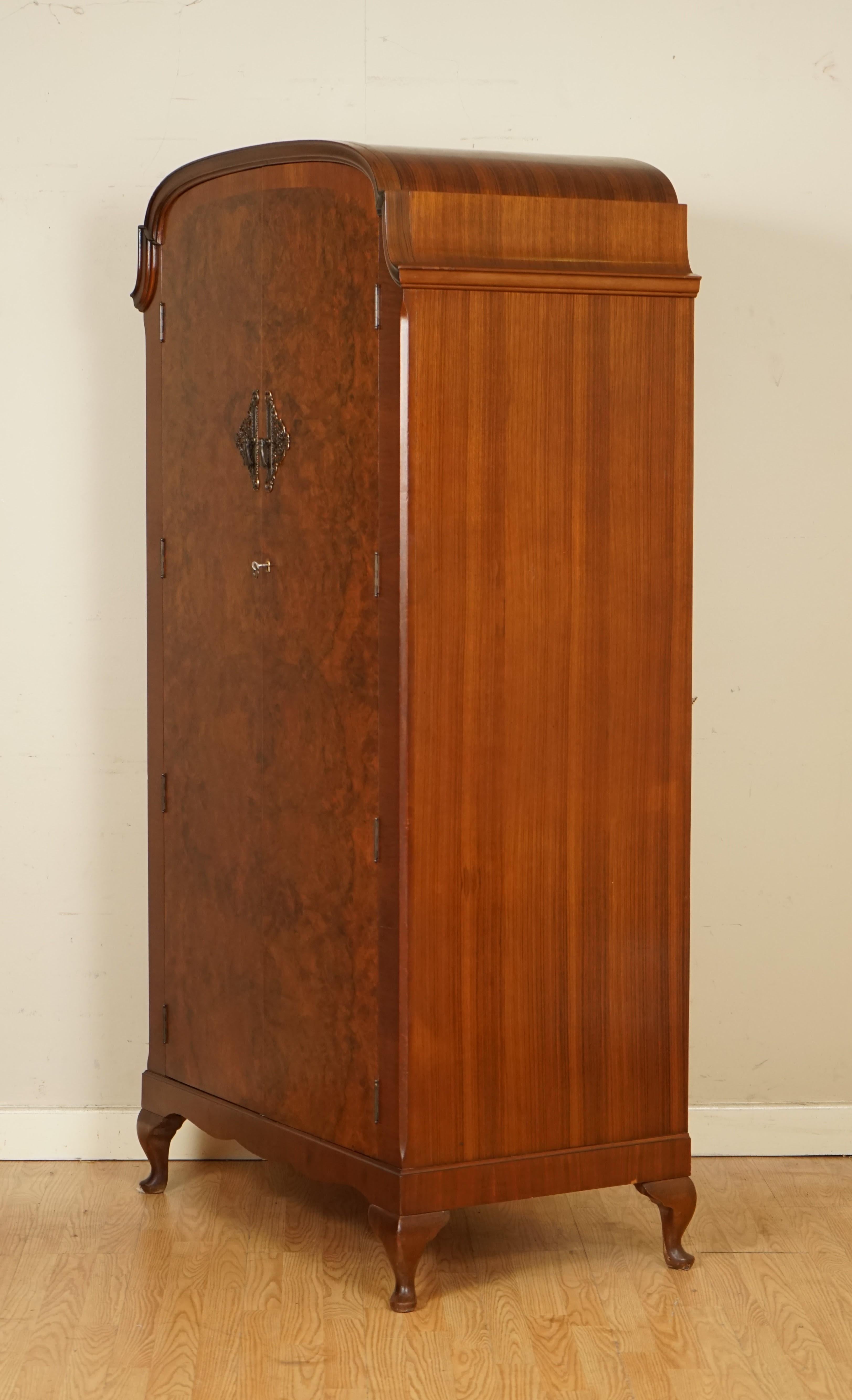 Beautiful Made in England Art Deco Burr Walnut Double Wardrobe 1/2 6