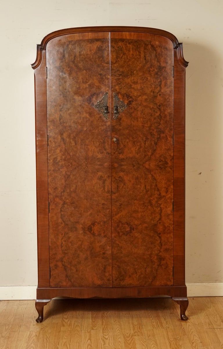 Beautiful Made in England Art Deco Burr Walnut Double Wardrobe 1/2 For