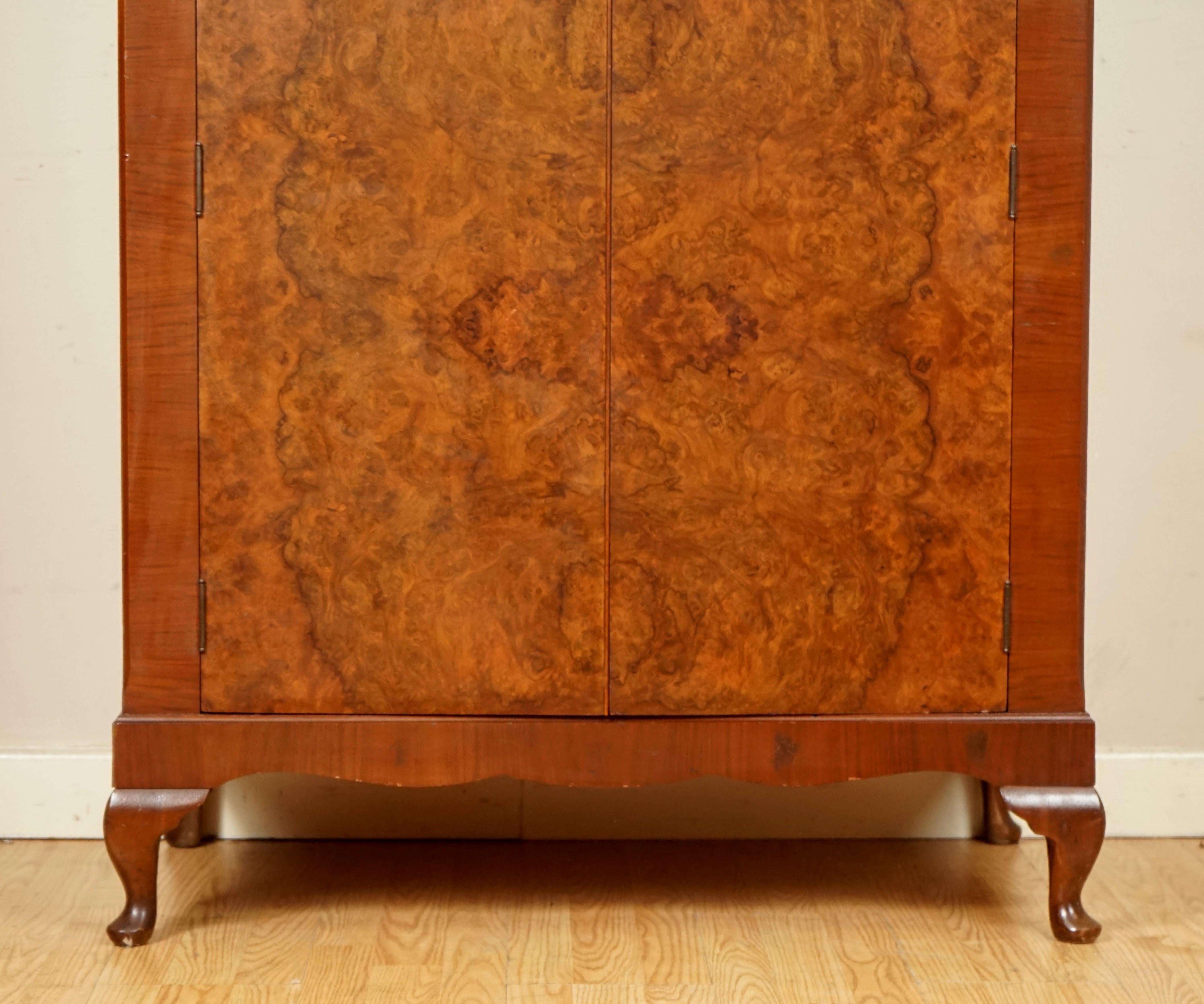 Hand-Crafted Beautiful Made in England Art Deco Burr Walnut Double Wardrobe 1/2