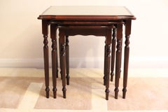 Beautiful  Nest of Tables with Green Leather Top