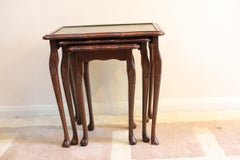 Beautiful Nest of Tables with Green Leather Top