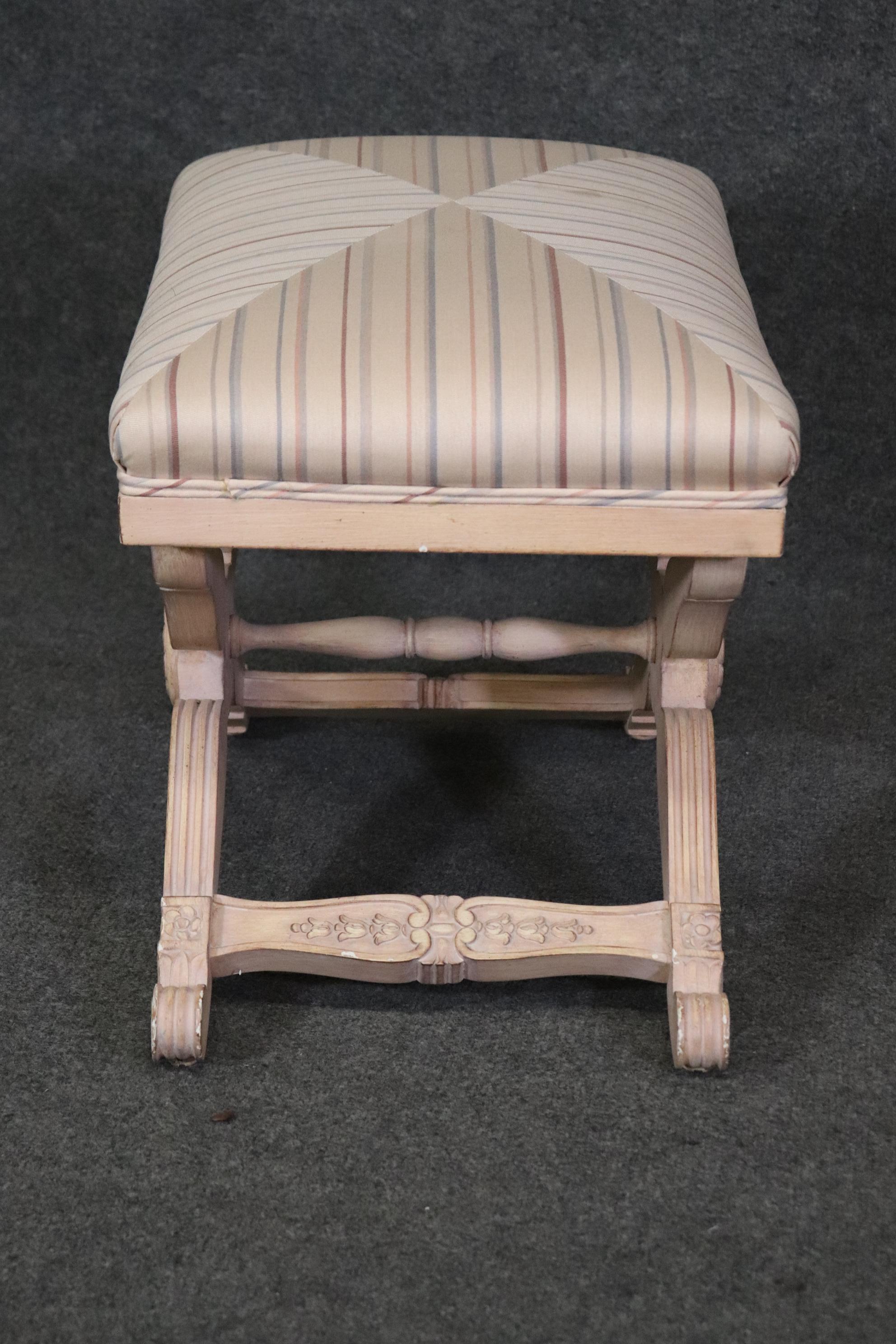 Unknown Beautiful Maison Jansen Style French Directoire Creme Painted X Bench Circa 1960 For Sale