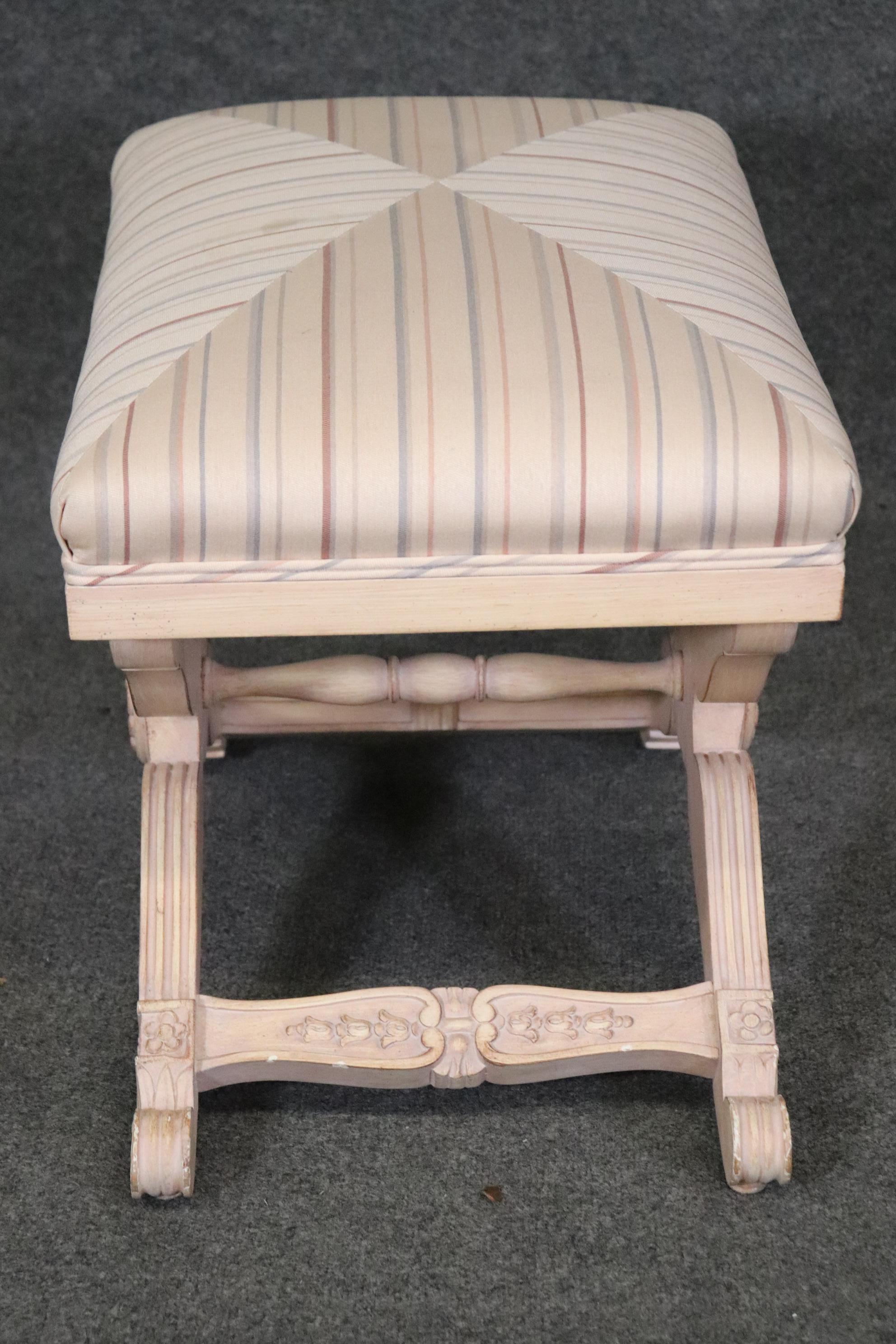 Mid-20th Century Beautiful Maison Jansen Style French Directoire Creme Painted X Bench Circa 1960 For Sale