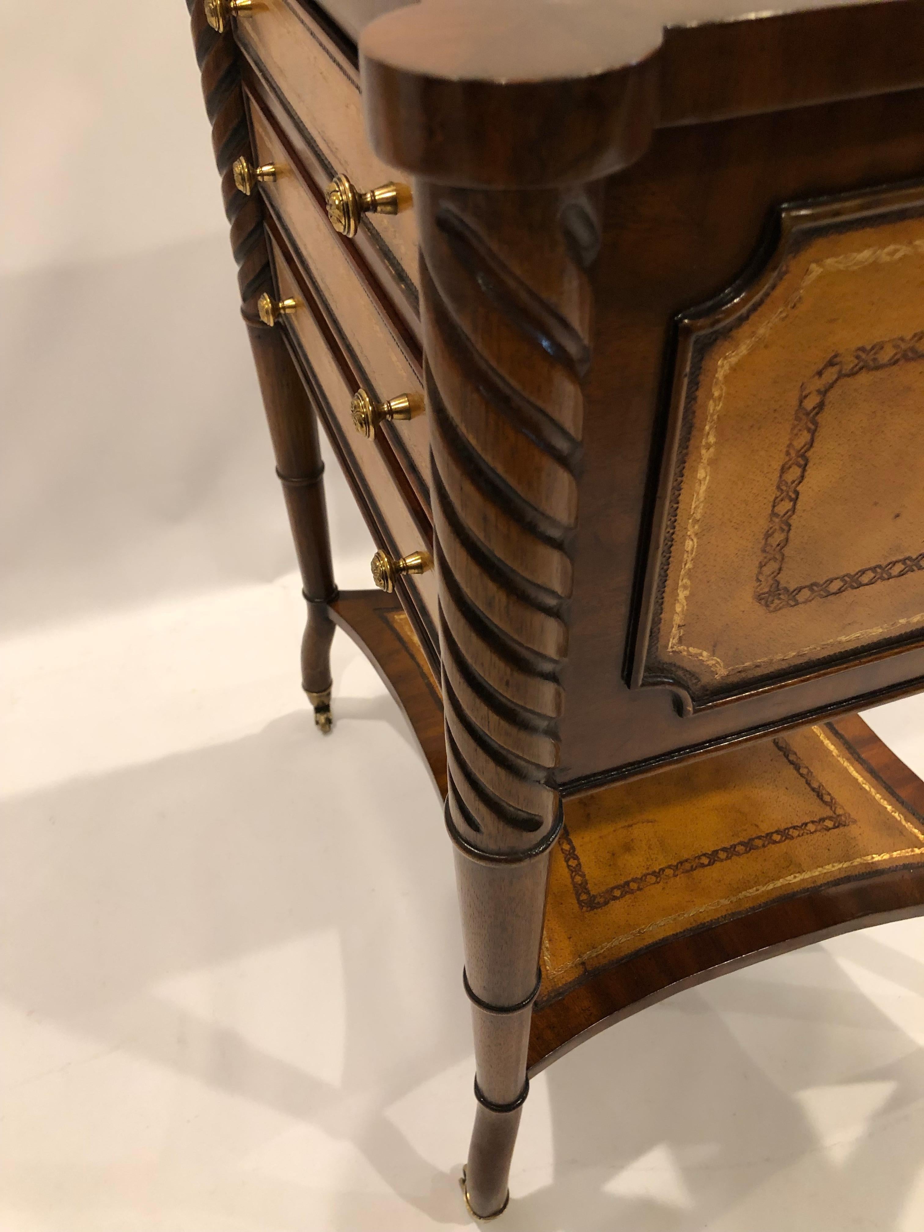 Beautiful Maitland Smith 3 Drawer Leather & Mahogany Side Table or Chest 6