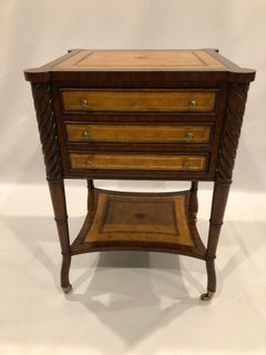 Beautiful Maitland Smith 3 Drawer Leather & Mahogany Side Table or Chest
