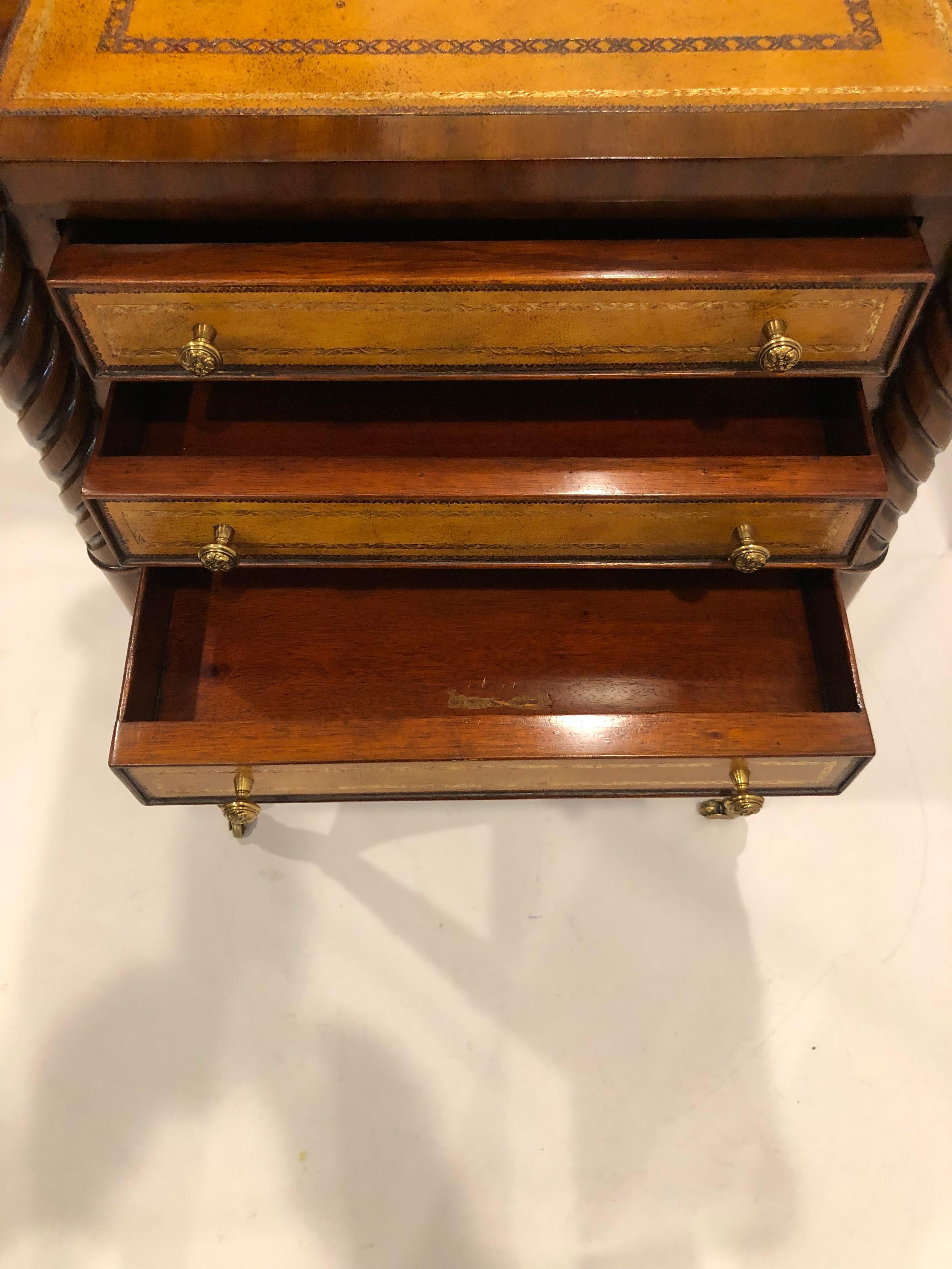 Philippine Beautiful Maitland Smith 3 Drawer Leather & Mahogany Side Table or Chest