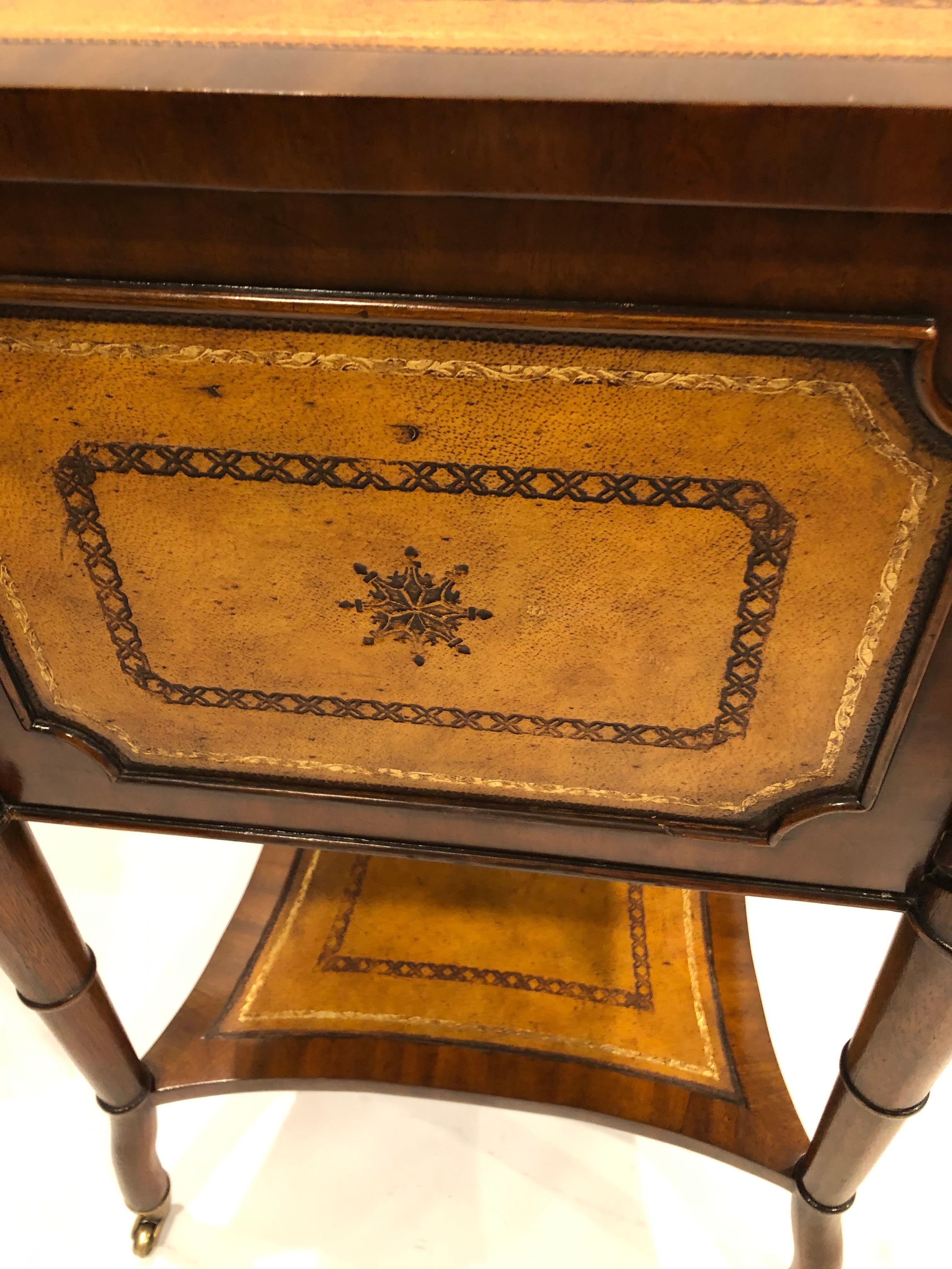 Beautiful Maitland Smith 3 Drawer Leather & Mahogany Side Table or Chest 1