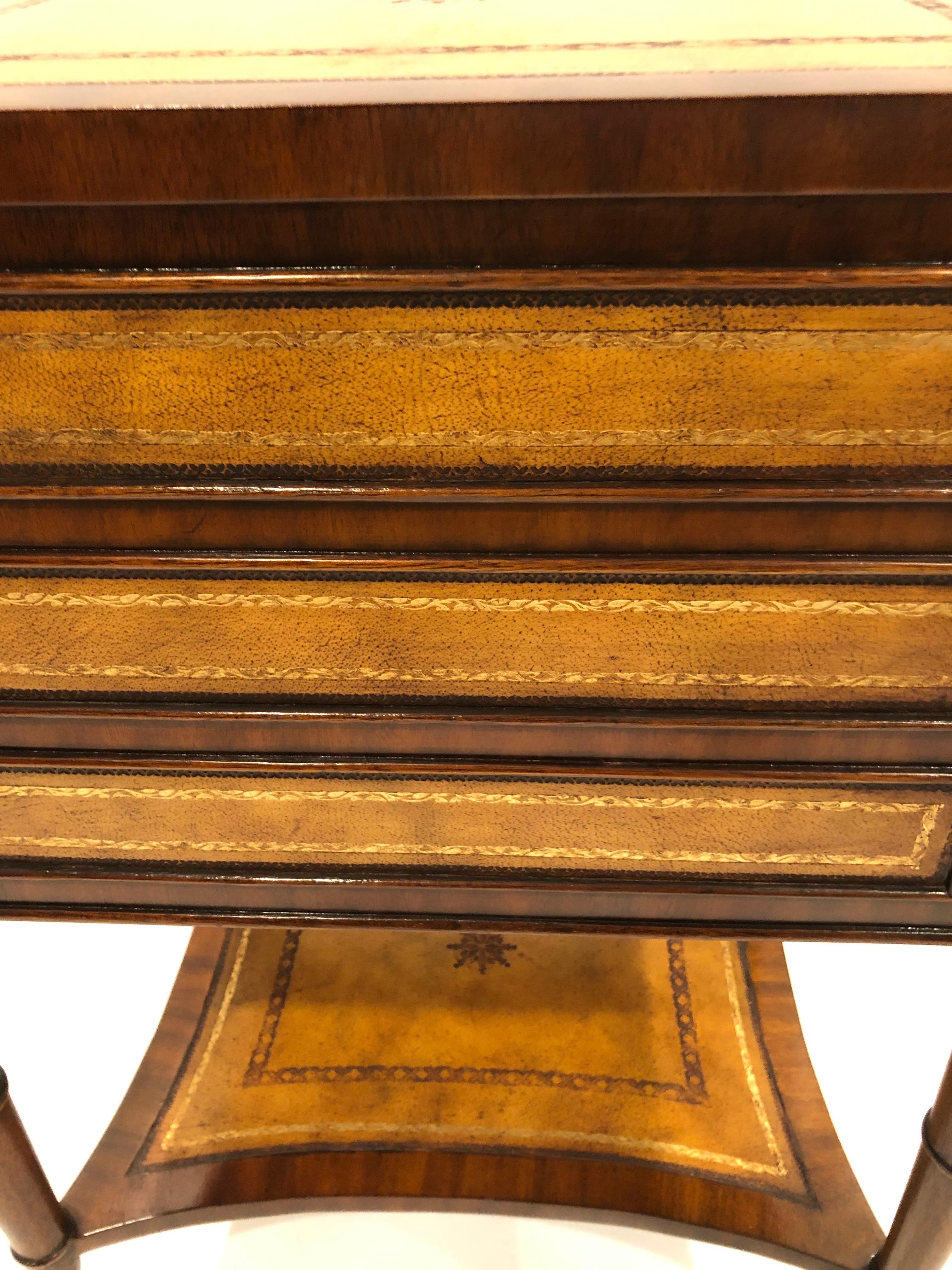 Beautiful Maitland Smith 3 Drawer Leather & Mahogany Side Table or Chest 2