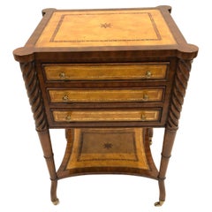 Beautiful Maitland Smith 3 Drawer Leather & Mahogany Side Table or Chest