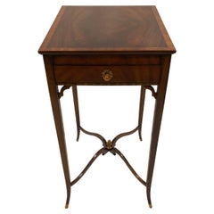 Beautiful Maitland Smith Banded Mahogany Side Table with Single Drawer