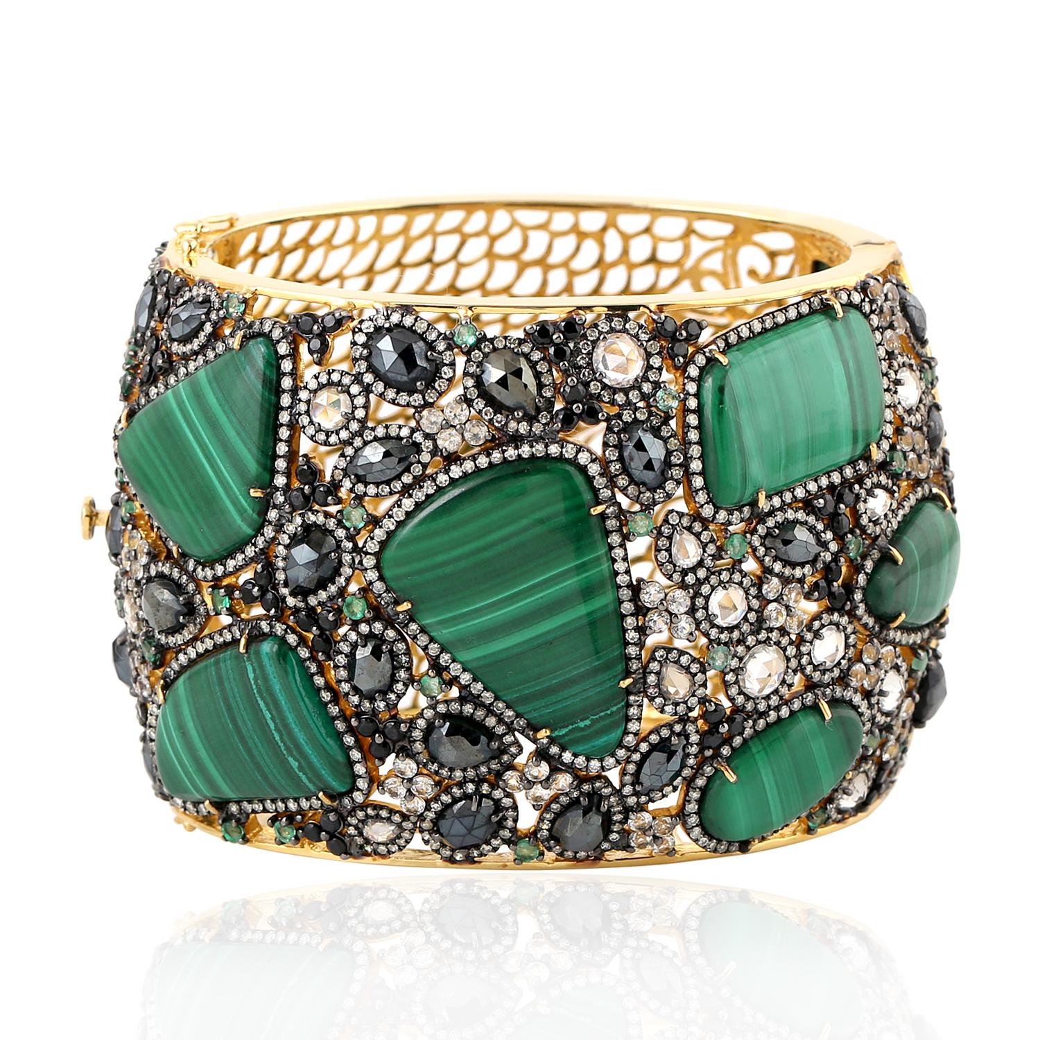 Bellissimo bracciale con diamante in malachite in argento e oro In condizioni Nuovo in vendita a New York, NY