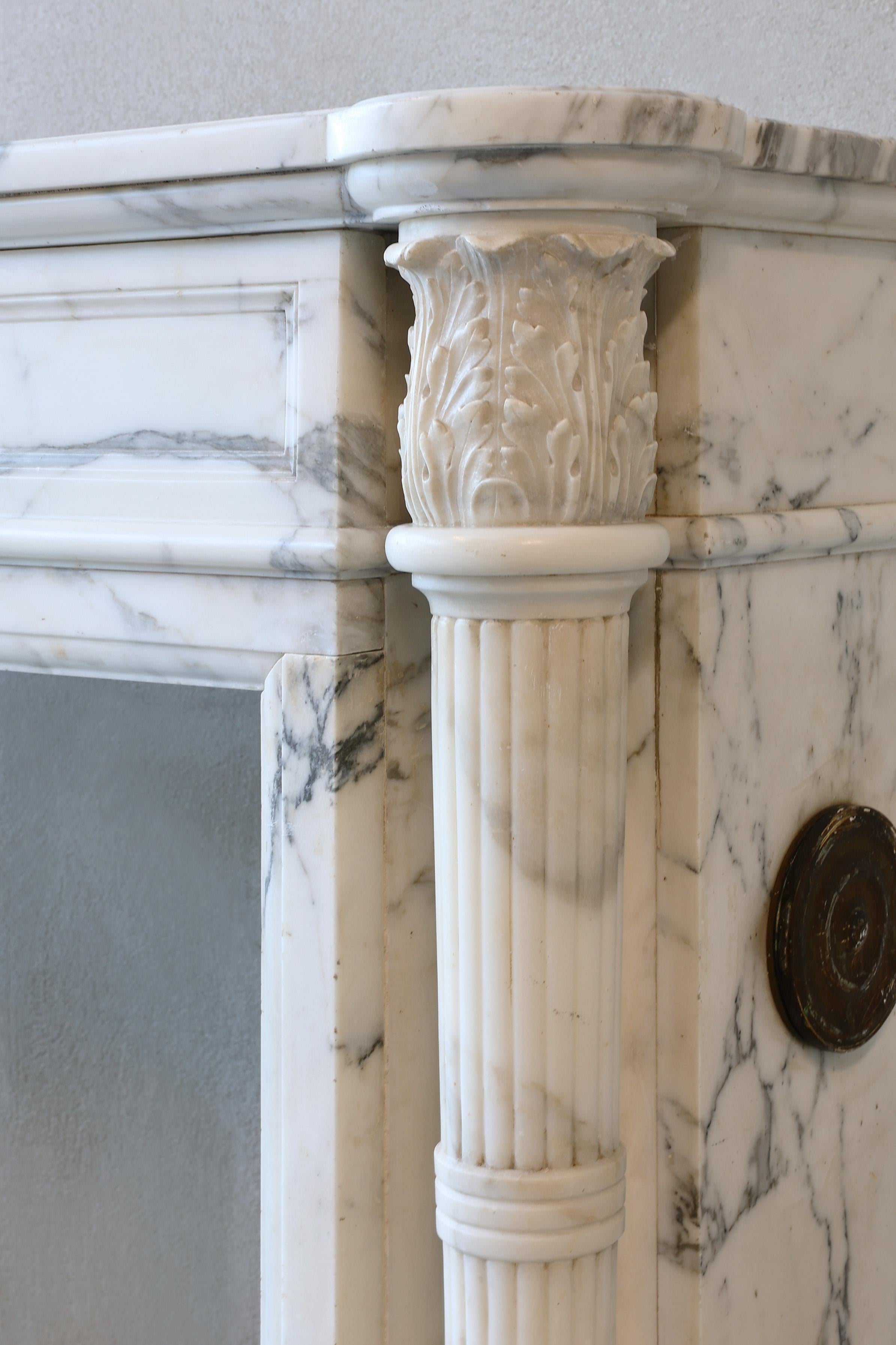 Antique Marble Fireplace  Arabescato Marble  19th Century  Style Louis XVI For Sale 6