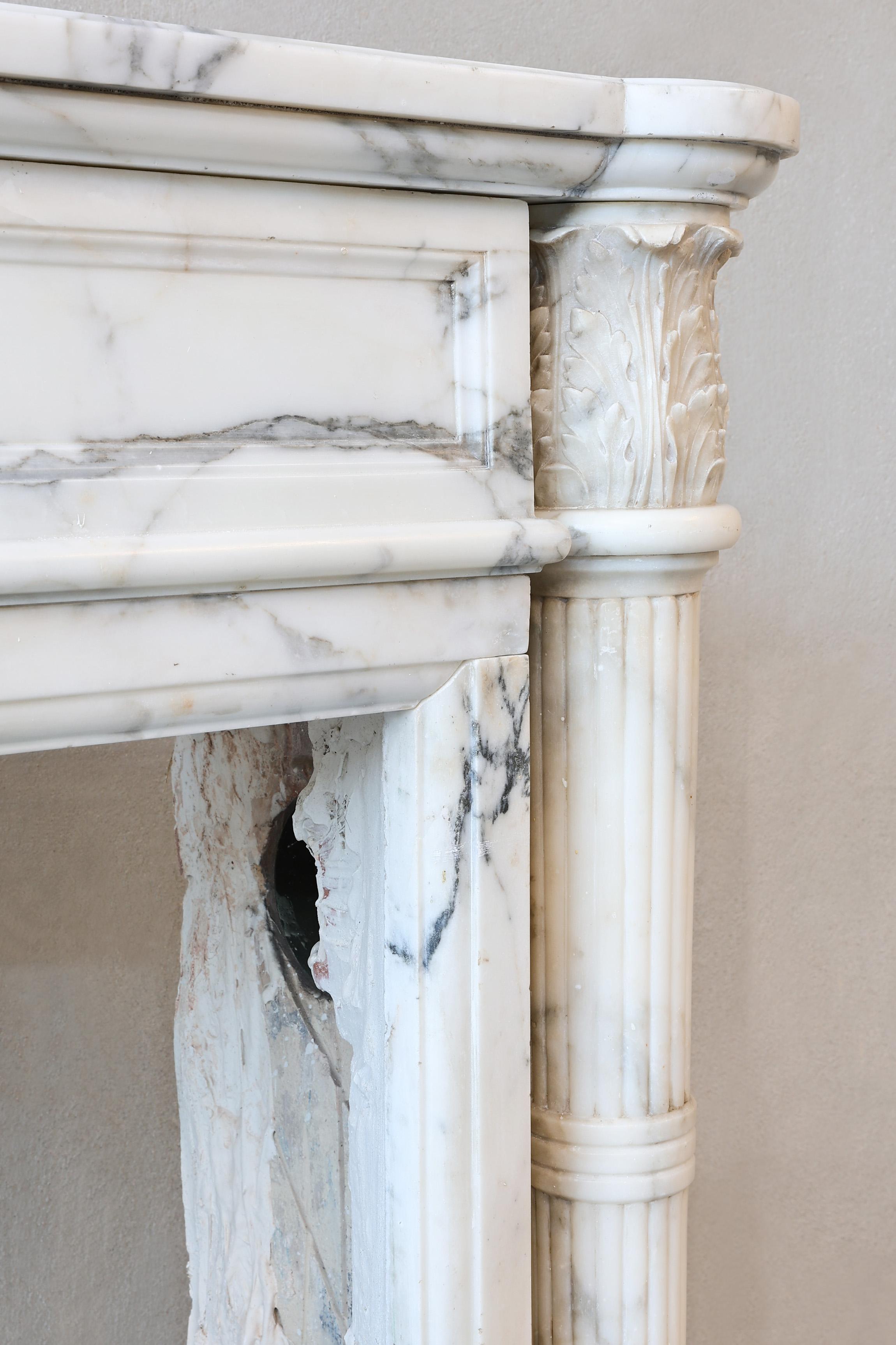 Antique Marble Fireplace  Arabescato Marble  19th Century  Style Louis XVI For Sale 7