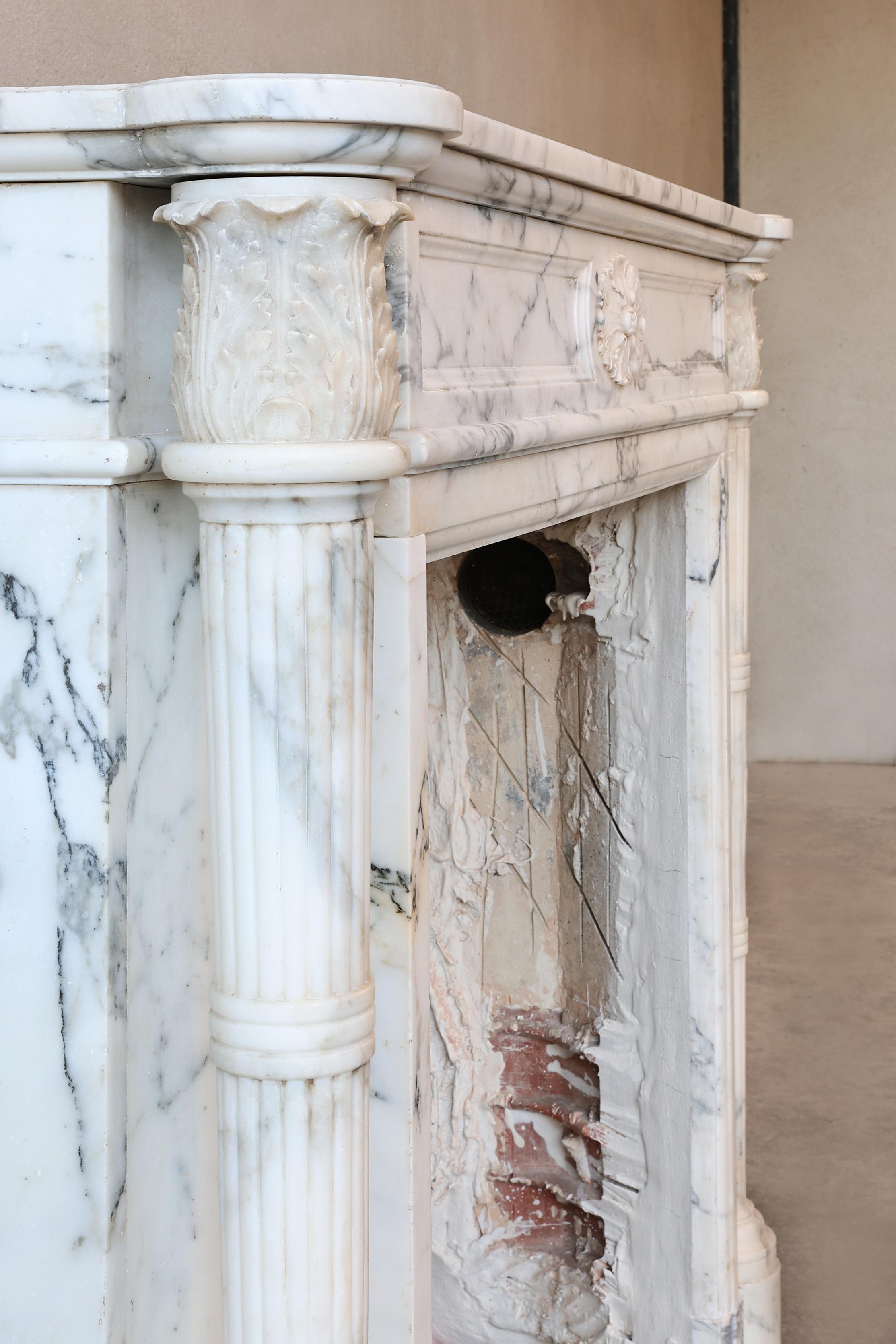 Antique Marble Fireplace  Arabescato Marble  19th Century  Style Louis XVI For Sale 11