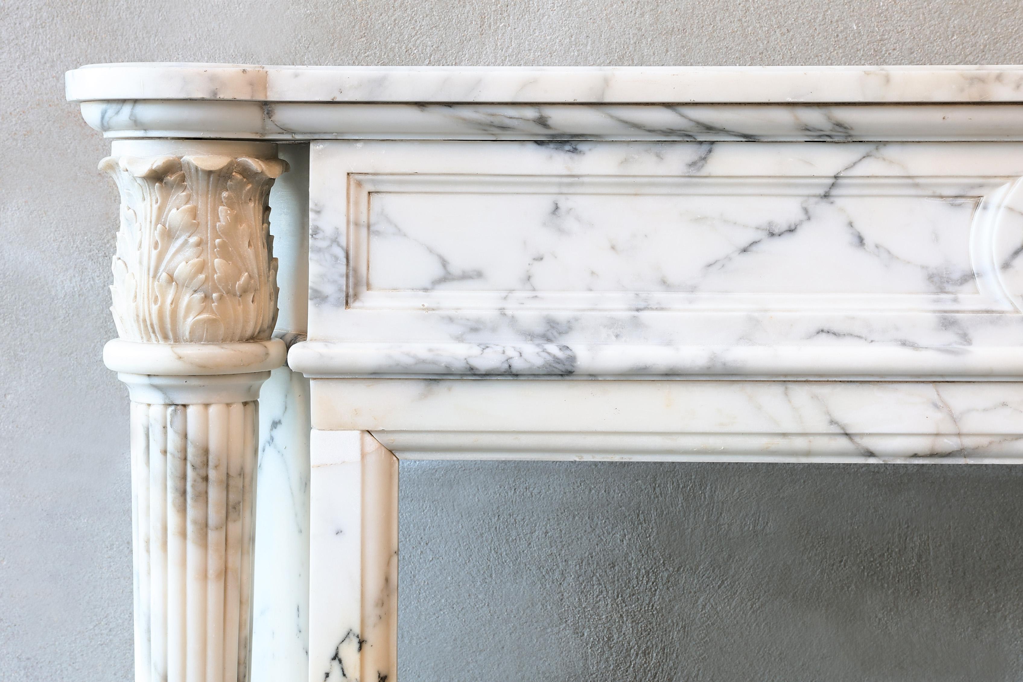 Antique Marble Fireplace  Arabescato Marble  19th Century  Style Louis XVI For Sale 1