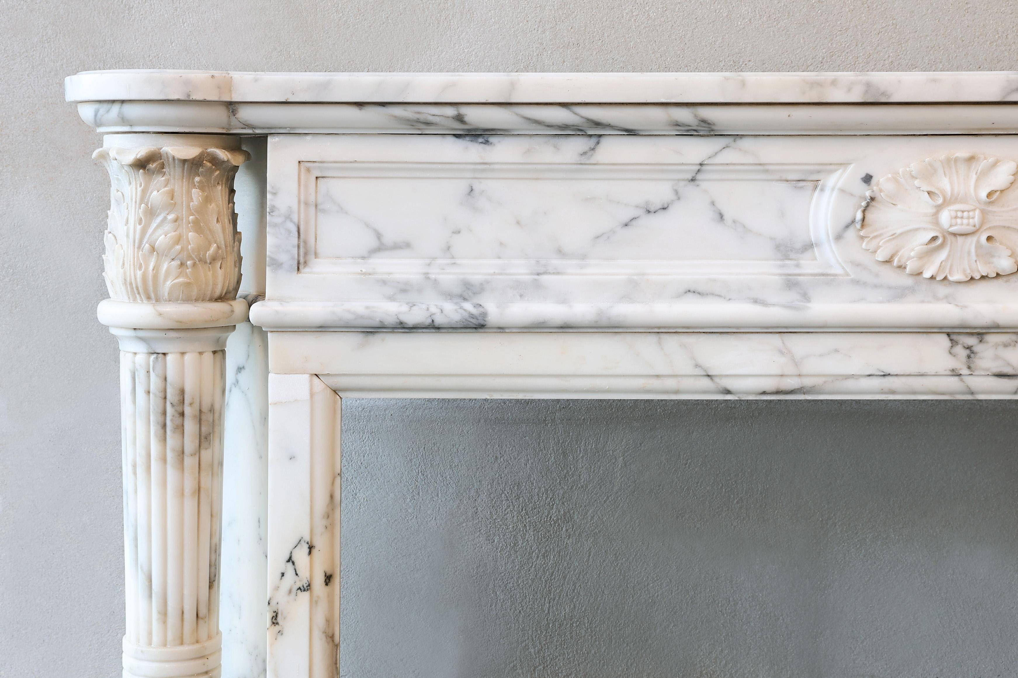 Antique Marble Fireplace  Arabescato Marble  19th Century  Style Louis XVI For Sale 2