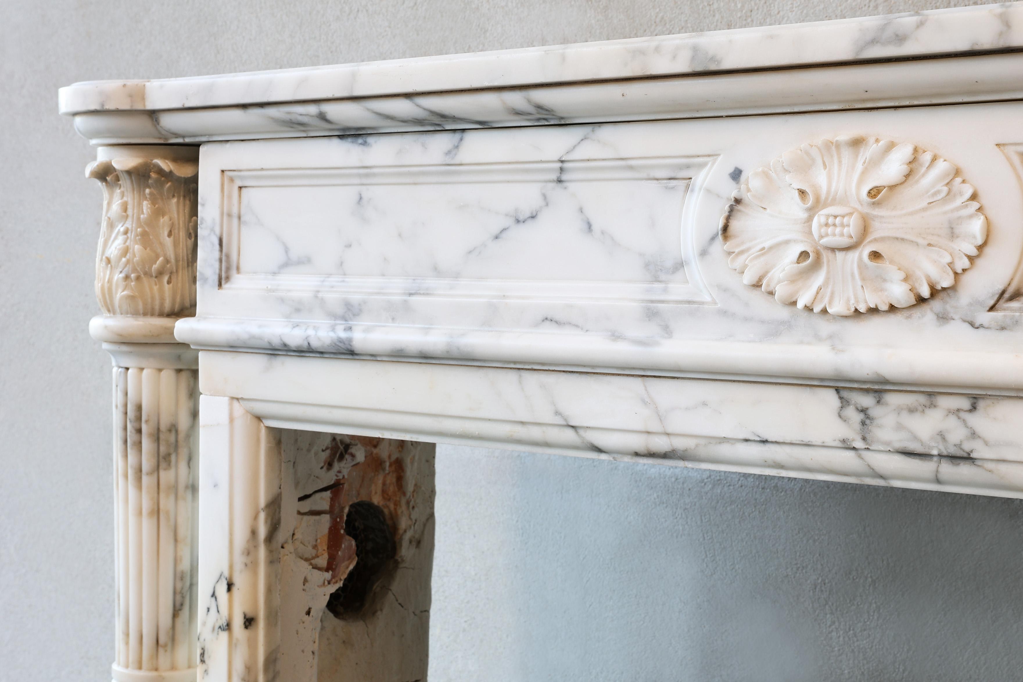 Antique Marble Fireplace  Arabescato Marble  19th Century  Style Louis XVI For Sale 3
