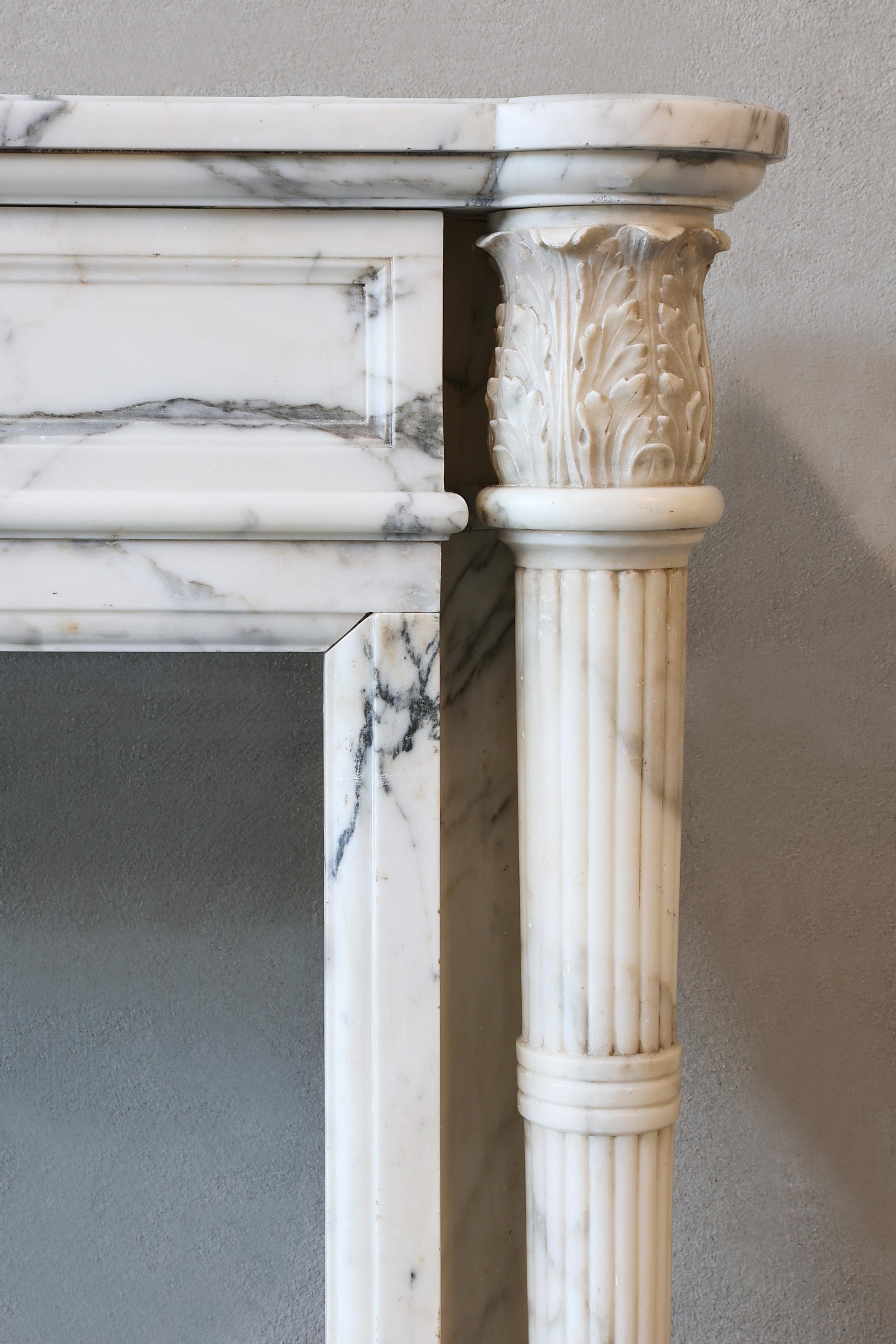 Antique Marble Fireplace  Arabescato Marble  19th Century  Style Louis XVI For Sale 4