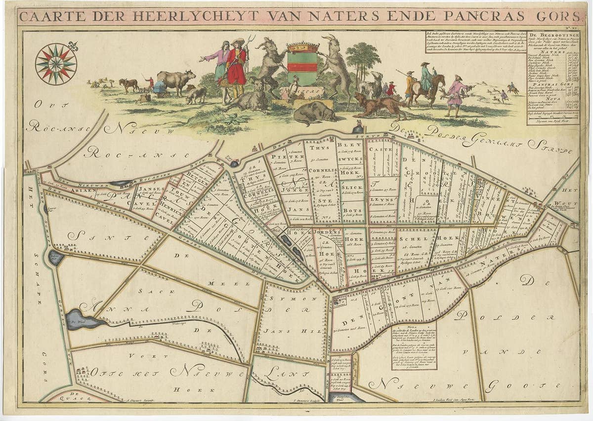 Beautiful Map of the Region Naters and Pancrasgors, The Netherlands, ca.1697