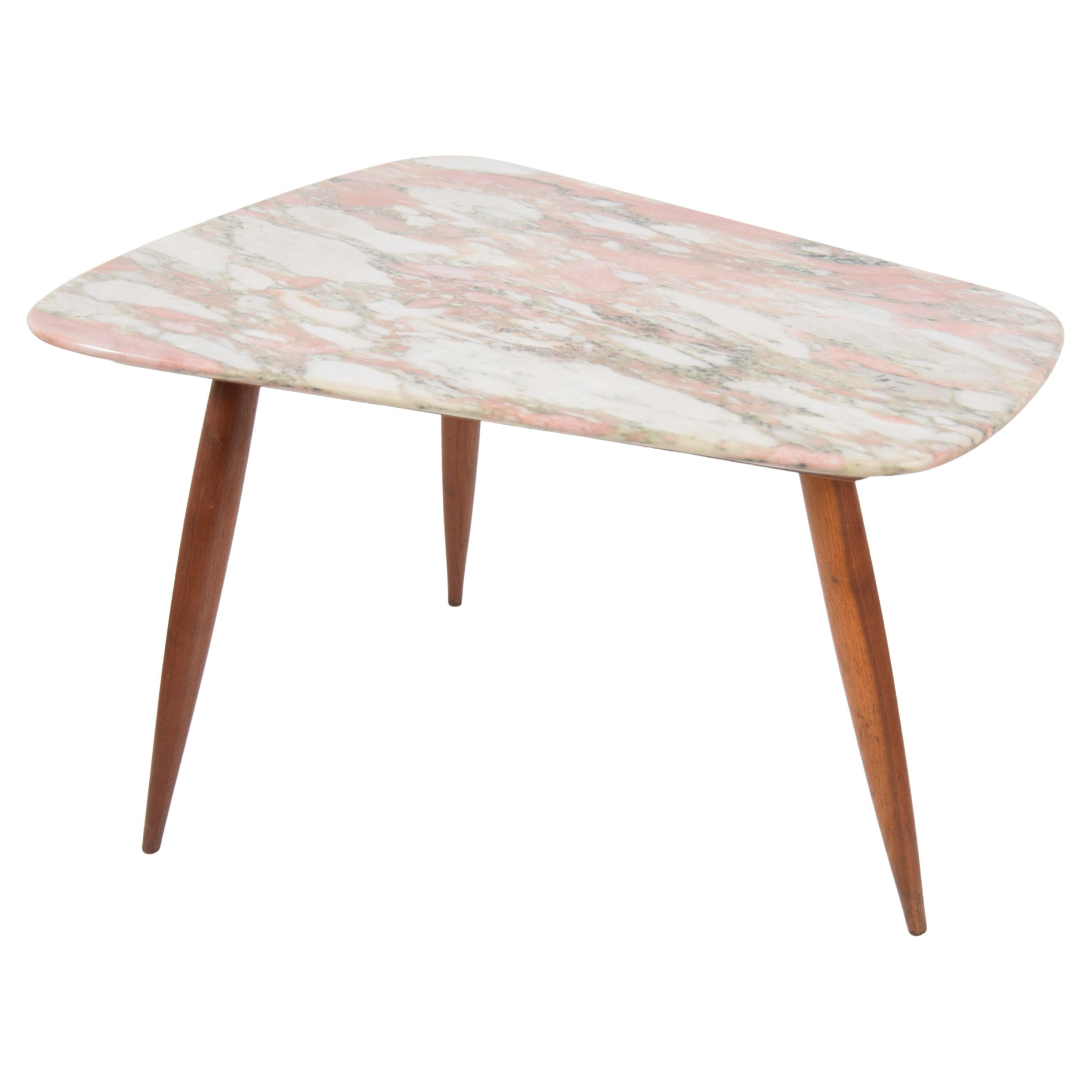 Beautiful Marble and Walnut Side Table For Sale at 1stDibs