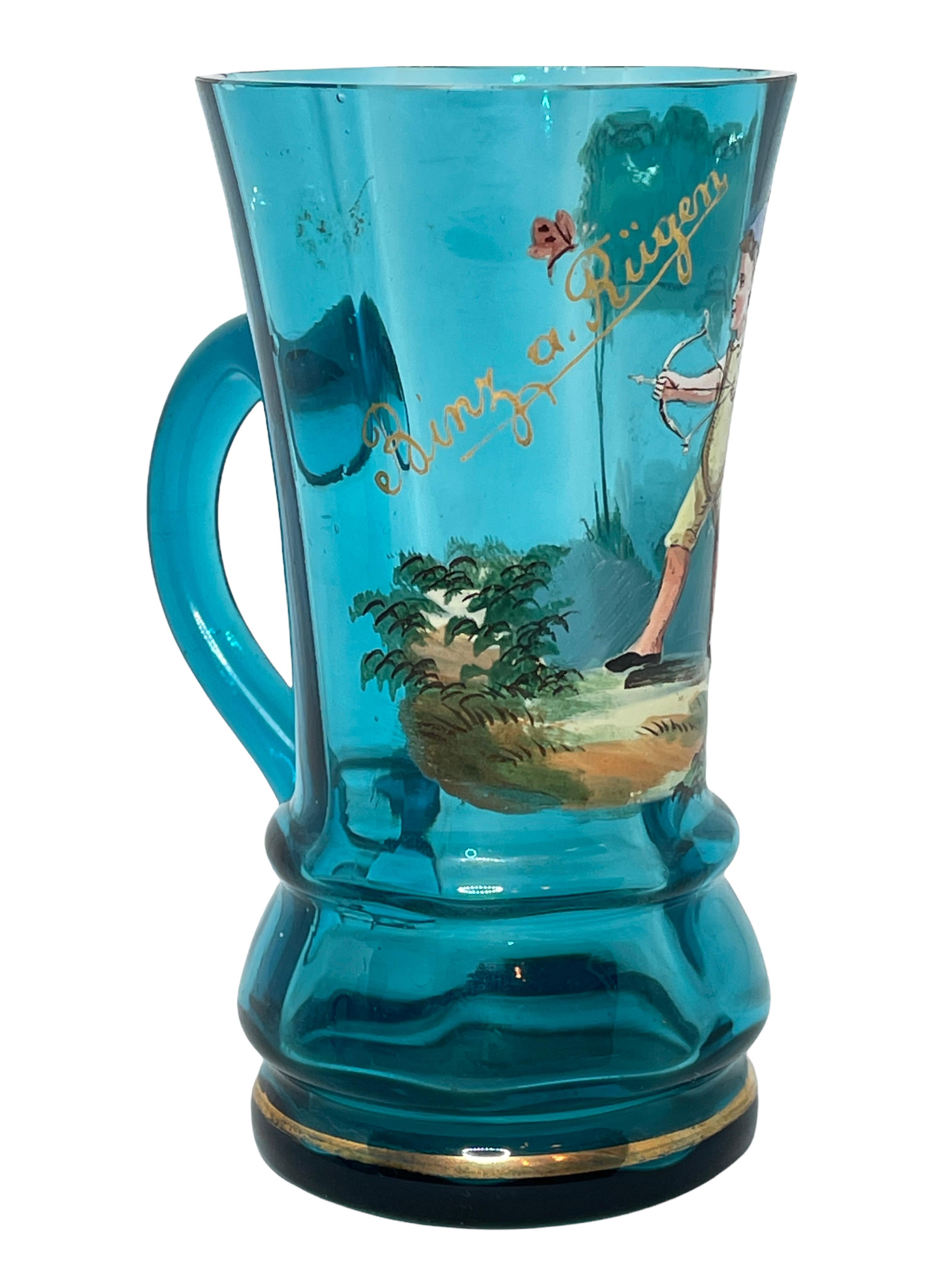 Art nouveau Magnifique tasse à poignée en verre émaillé Mary Gregory, ancien, allemande, années 1900 en vente