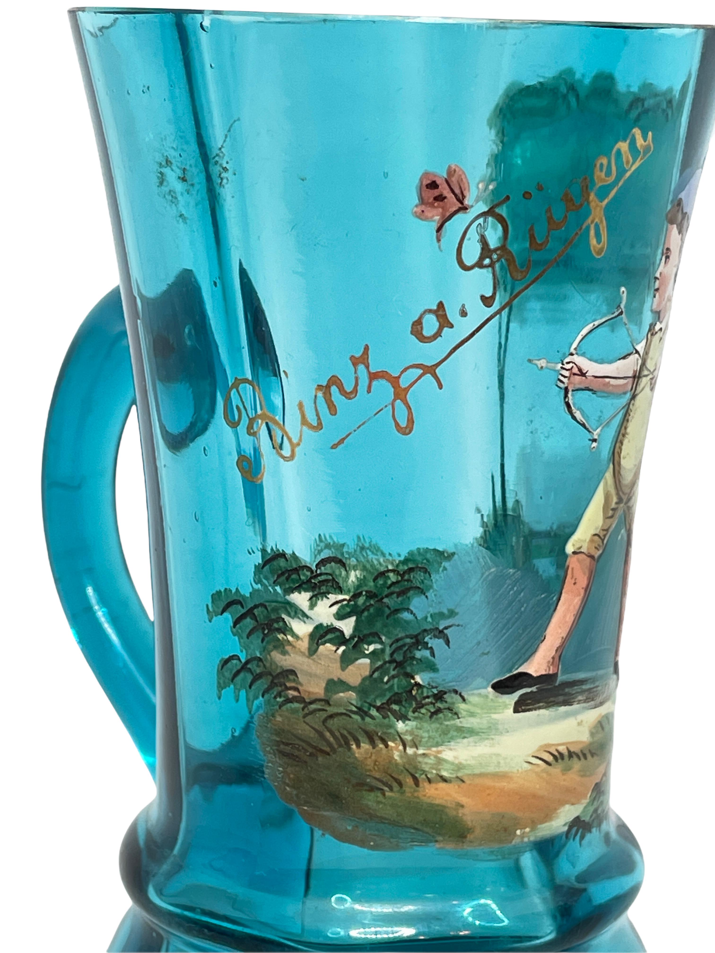 Allemand Magnifique tasse à poignée en verre émaillé Mary Gregory, ancien, allemande, années 1900 en vente