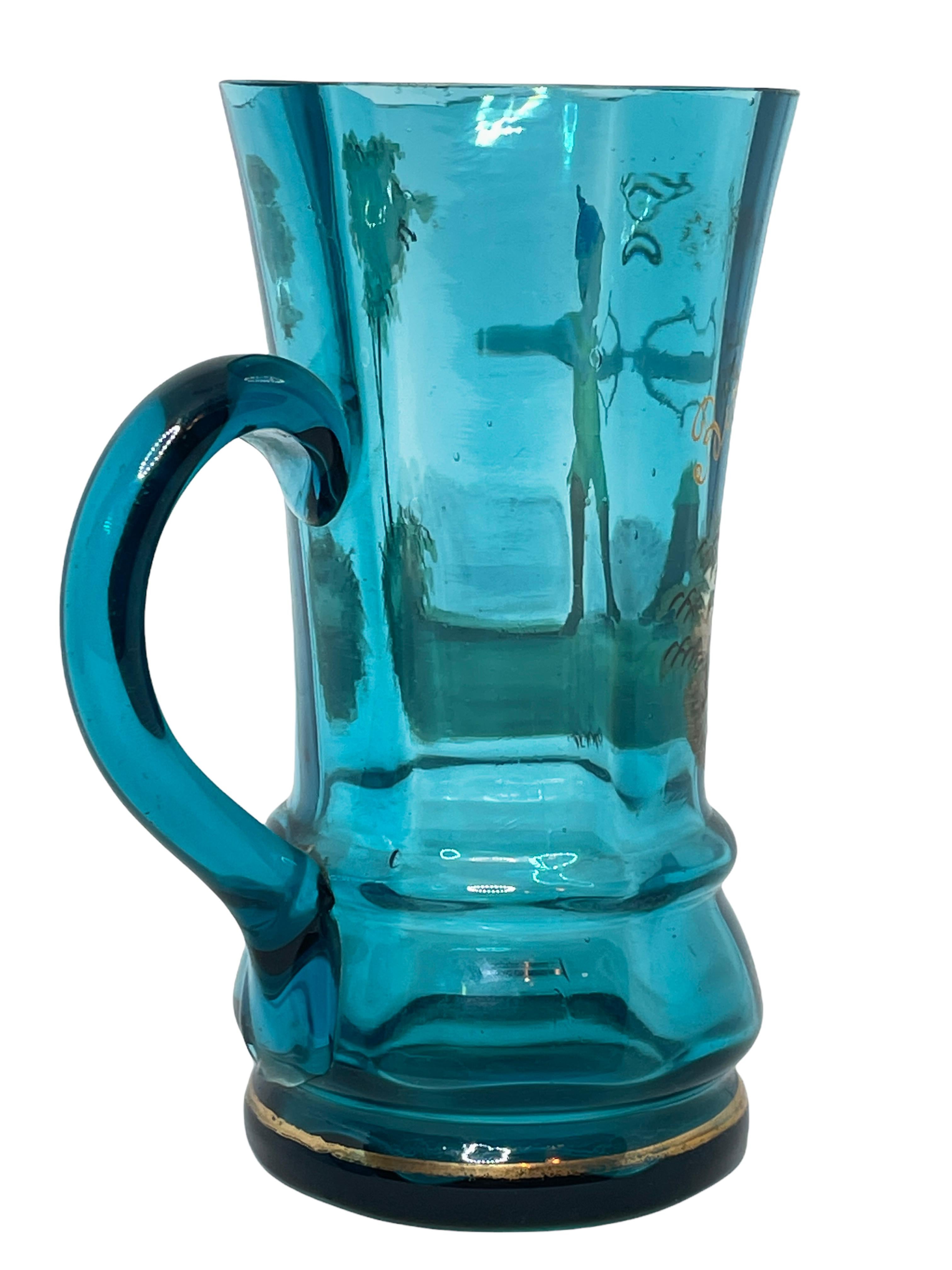 Beautiful Mary Gregory Enamel Glass Handle Mug, Antique, German, 1900s In Good Condition For Sale In Nuernberg, DE