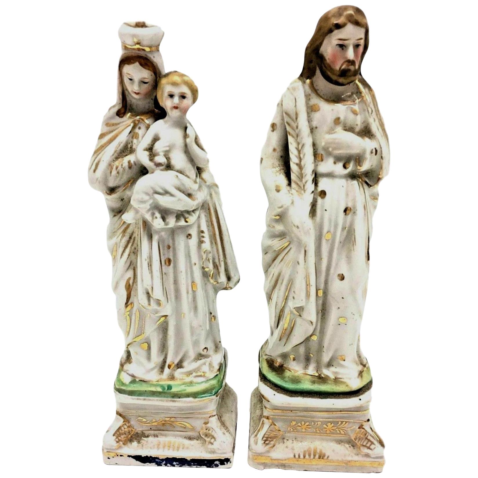 Beautiful Mary Joseph Jesus Porcelain Figures Antique, German, 1860s