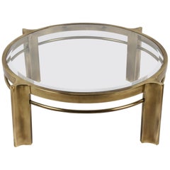 Beautiful Mastercraft Round Brass & Glass Coffee Table, Hollywood Regency