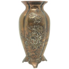 Antique Beautiful Metal Art Nouveau Vase, Bunch of Flowers Motif, circa 1910s