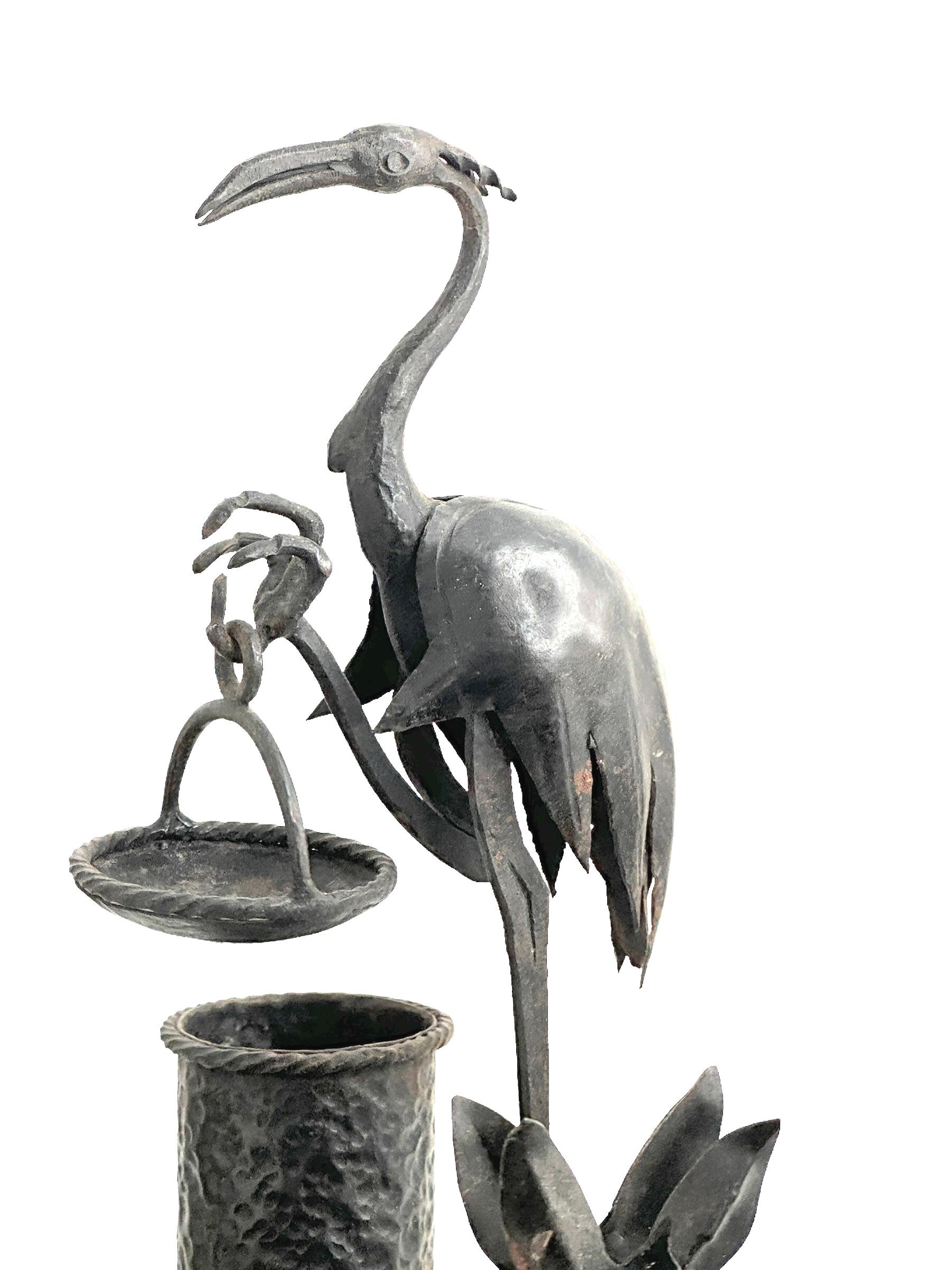 Beautiful Metal Crane Flamingo Figure Smokers set Brutalist Era, Germany, 1960s For Sale 6