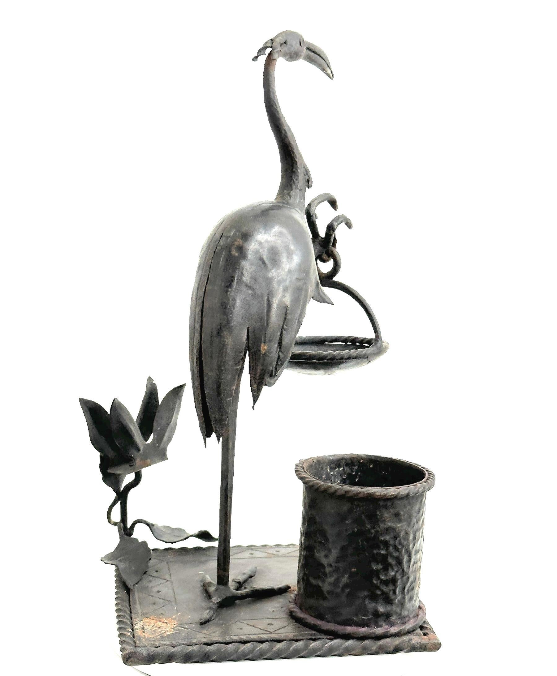 Beautiful Metal Crane Flamingo Figure Smokers set Brutalist Era, Germany, 1960s For Sale 7