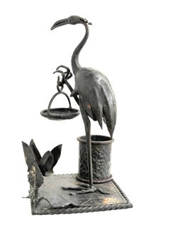 Beautiful Metal Crane Flamingo Figure Smokers set Brutalist Era, Germany, 1960s
