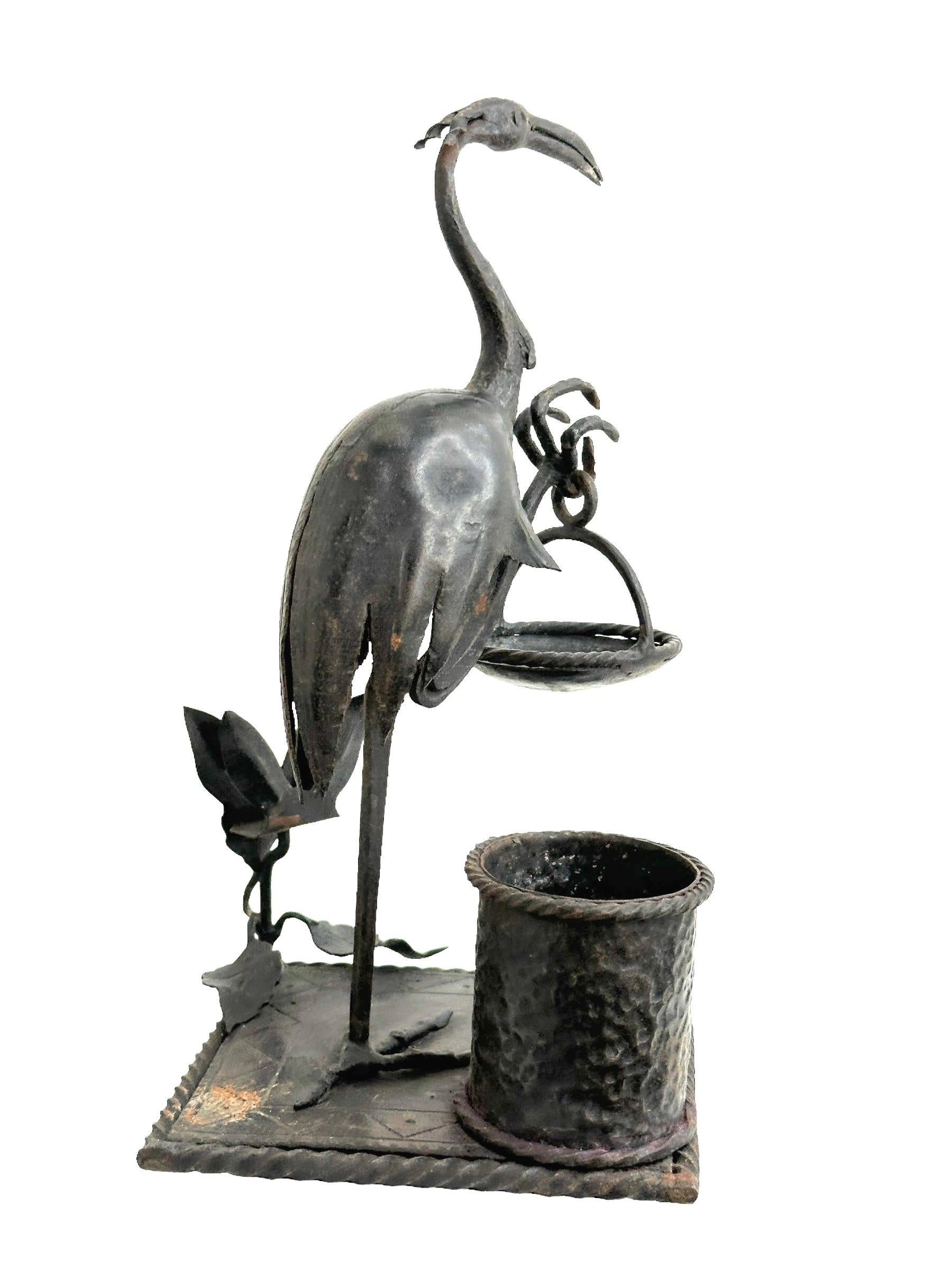 Mid-20th Century Beautiful Metal Crane Flamingo Figure Smokers set Brutalist Era, Germany, 1960s For Sale