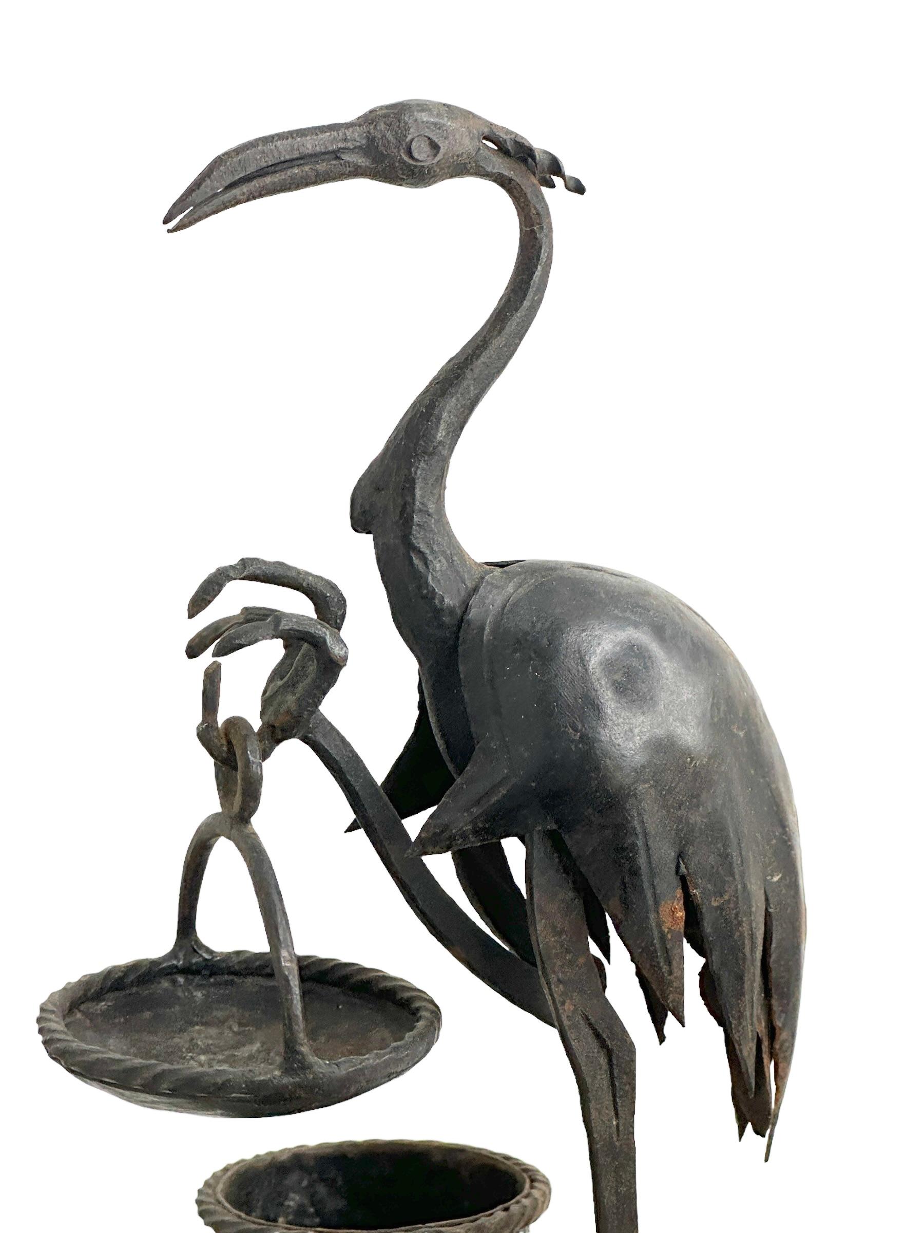 Beautiful Metal Crane Flamingo Figure Smokers set Brutalist Era, Germany, 1960s For Sale 2