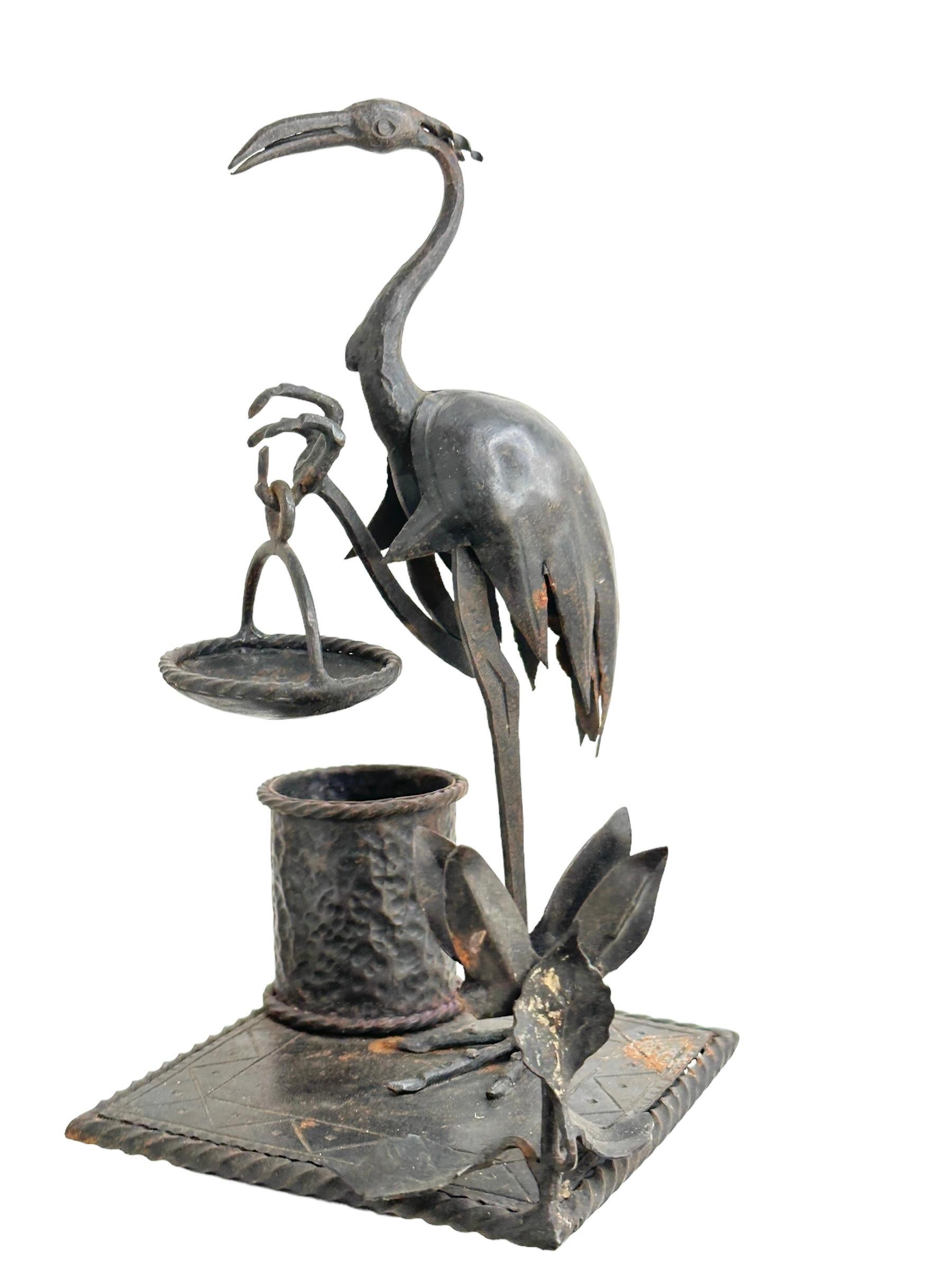 Beautiful Metal Crane Flamingo Figure Smokers set Brutalist Era, Germany, 1960s For Sale
