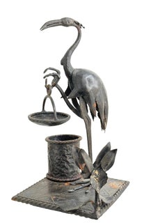 Used Beautiful Metal Crane Flamingo Figure Smokers set Brutalist Era, Germany, 1960s