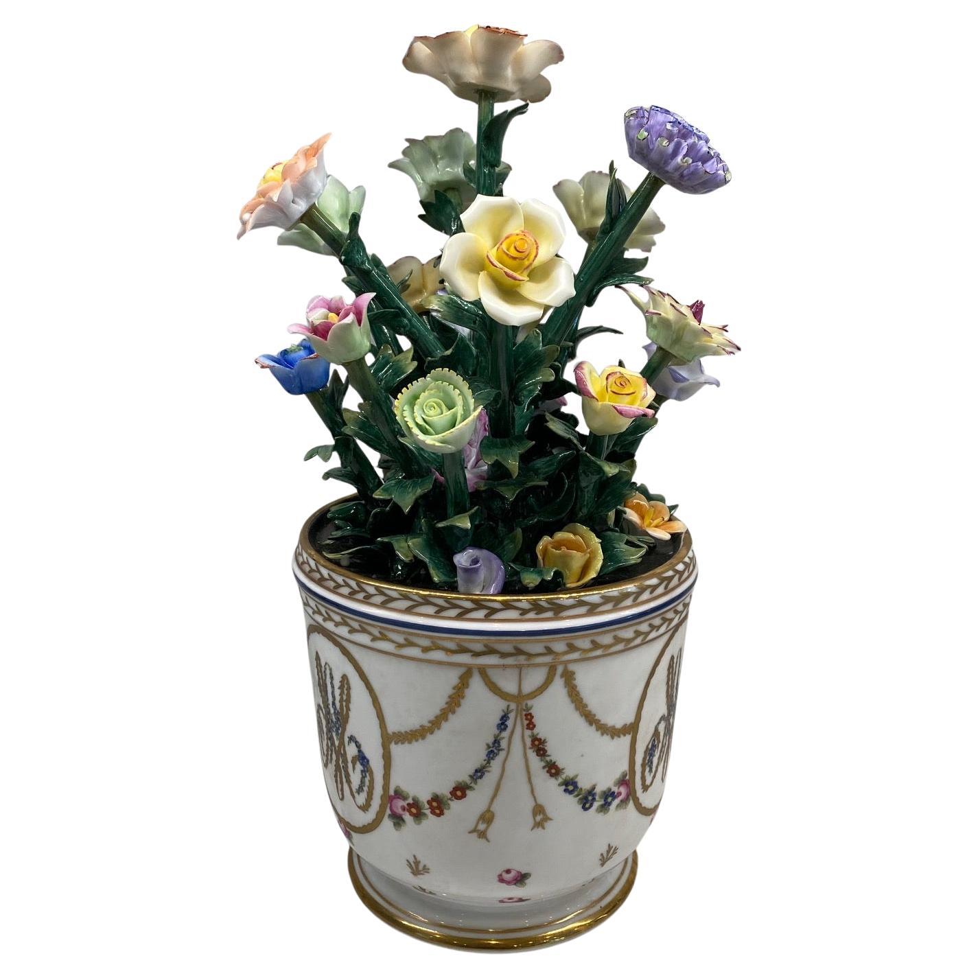 Beautiful Meticulously Detailed French Sevres Porcelain Flower Vase or Cachepot For Sale