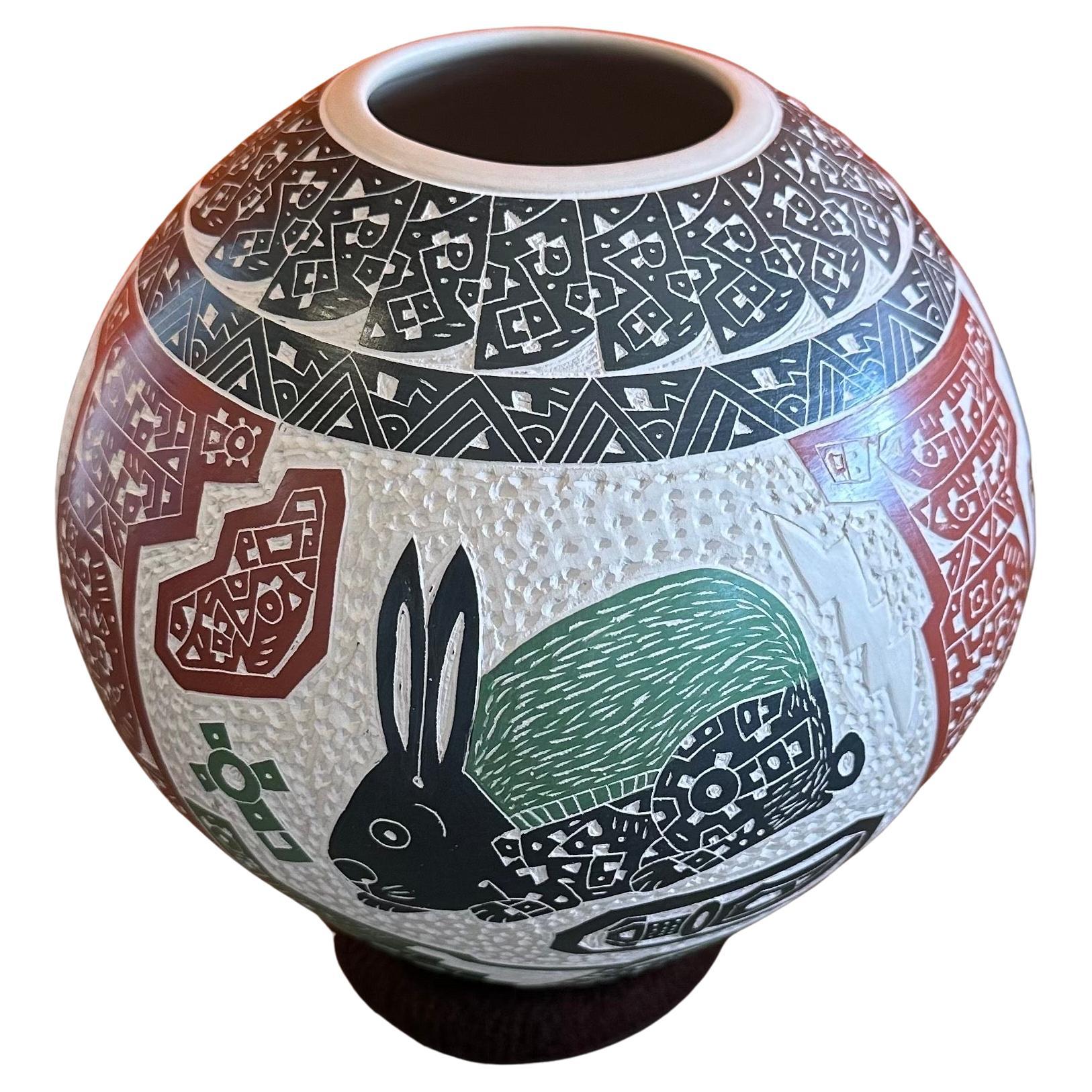 Messicano Bellissimo vaso di arte popolare messicana Mata Ortiz Pottery di Juan Carlos V. Rodriquez in vendita