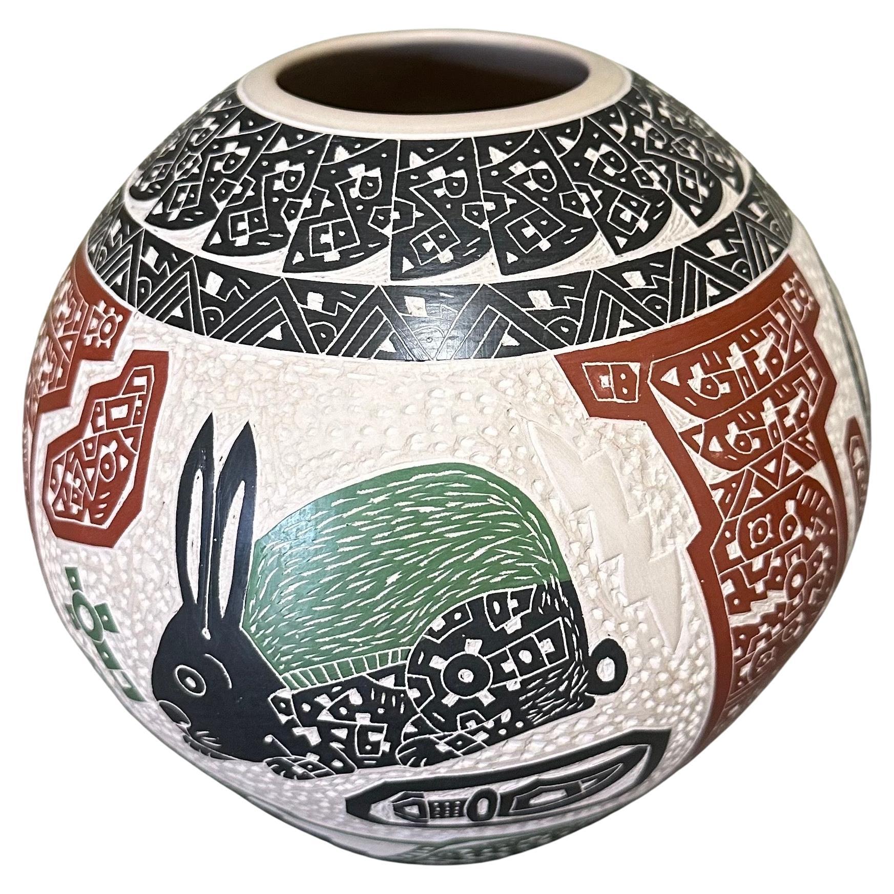 Bellissimo vaso di arte popolare messicana Mata Ortiz Pottery di Juan Carlos V. Rodriquez