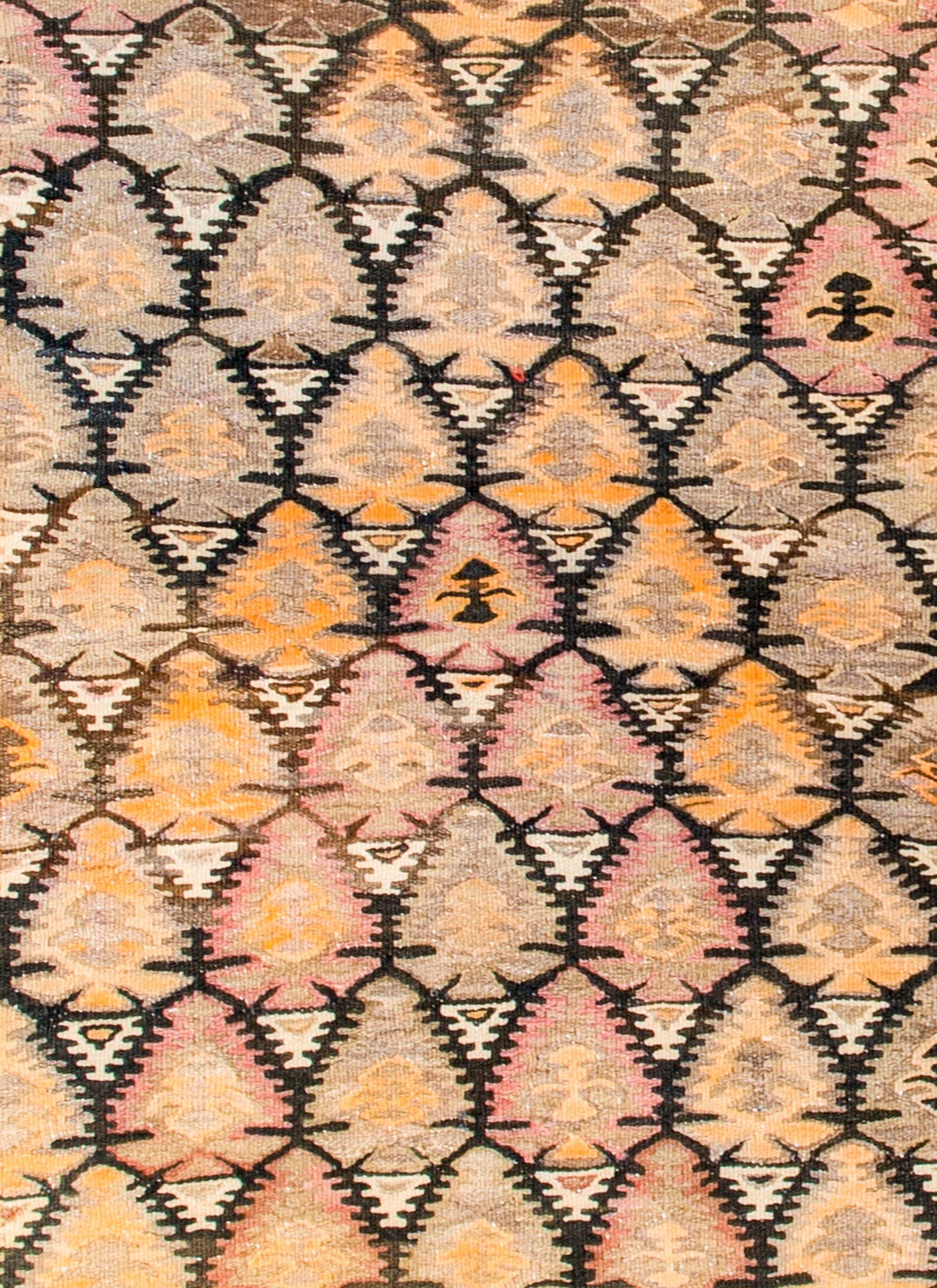 Vegetable Dyed Beautiful Mid-20th Century Qazvin Kilim Rug For Sale