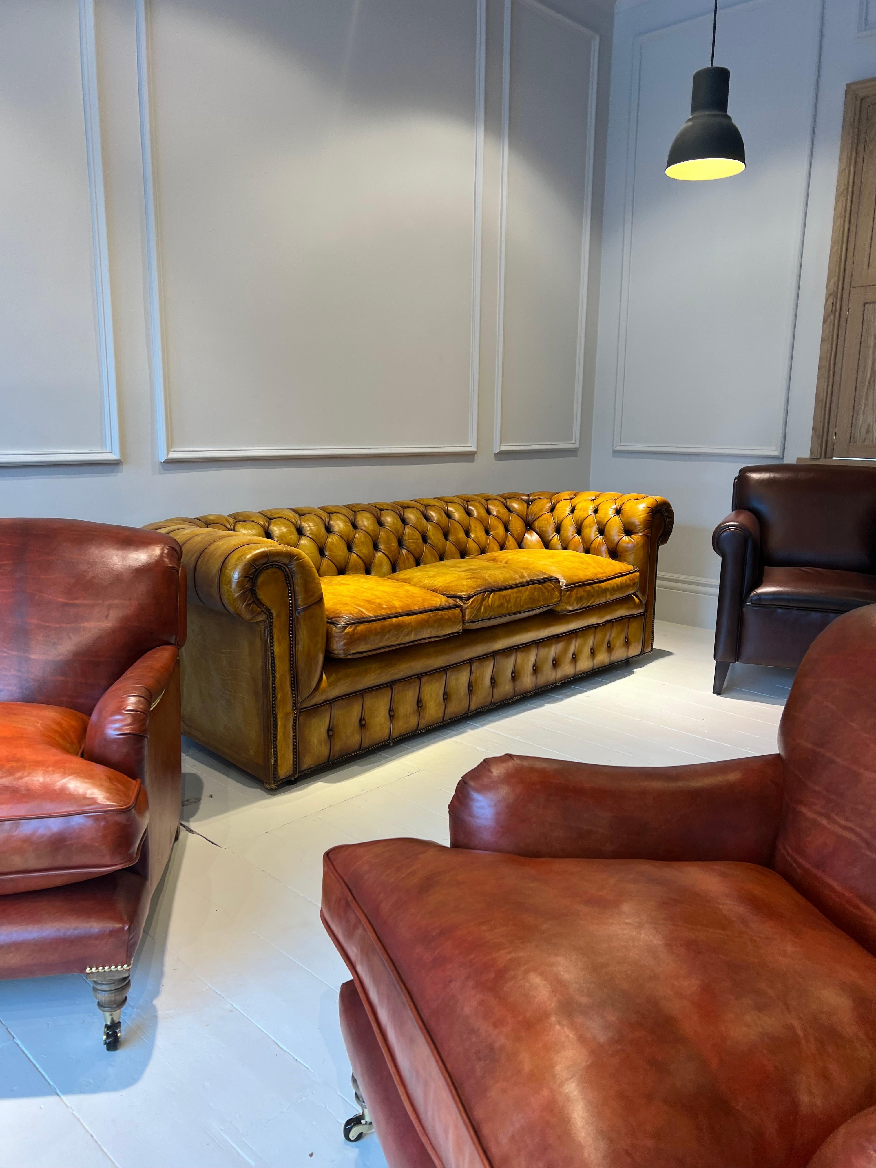 Beautiful Mid-C Leather Chesterfield Sofa in Hand Dyed Golden Tans 4