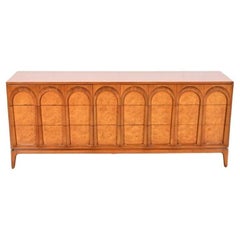 Beautiful Mid century Arch Olive Burl Walnut 9 drawer dresser Credenza