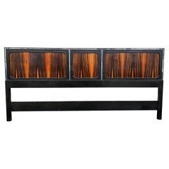 Beautiful Mid-Century Black Lacquer and Rosewood King Headboard for John Stuart