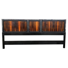 Vintage Beautiful Mid-Century Black Lacquer and Rosewood King Headboard for John Stuart