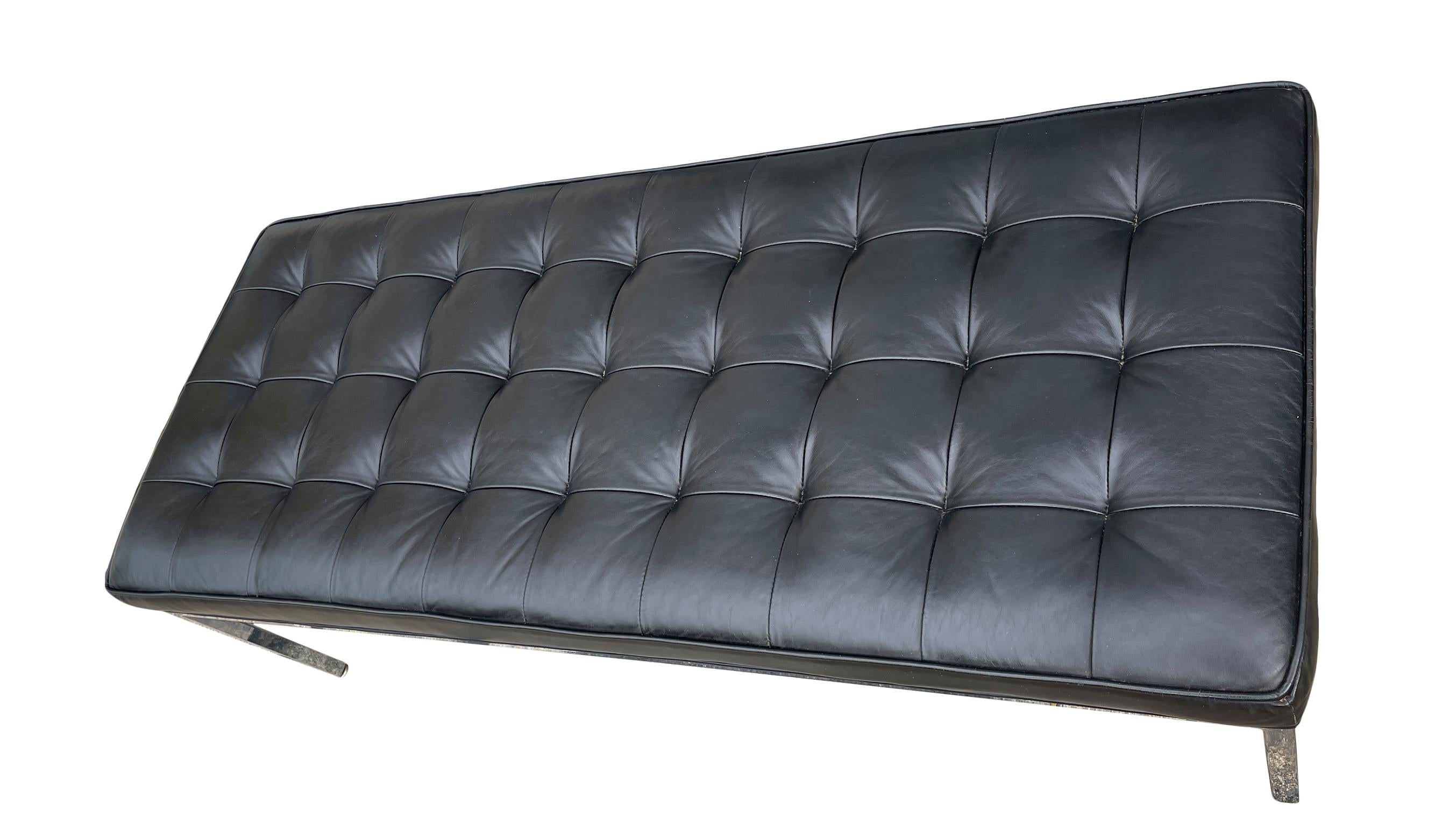 Mid-Century Modern Beautiful Mid Century Black Leather Bench Chrome Frame Style of Florence Knoll