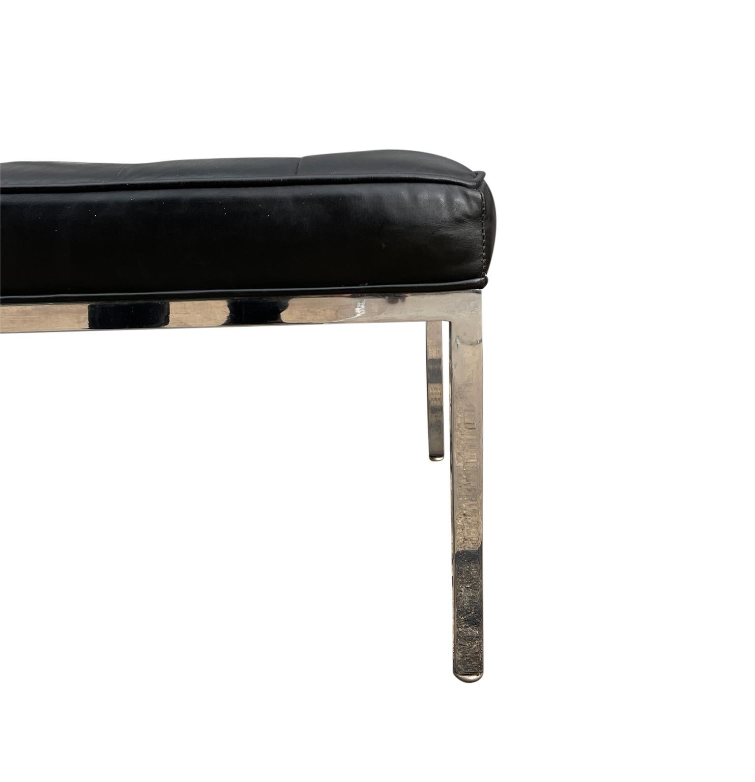 Mid-20th Century Beautiful Mid Century Black Leather Bench Chrome Frame Style of Florence Knoll